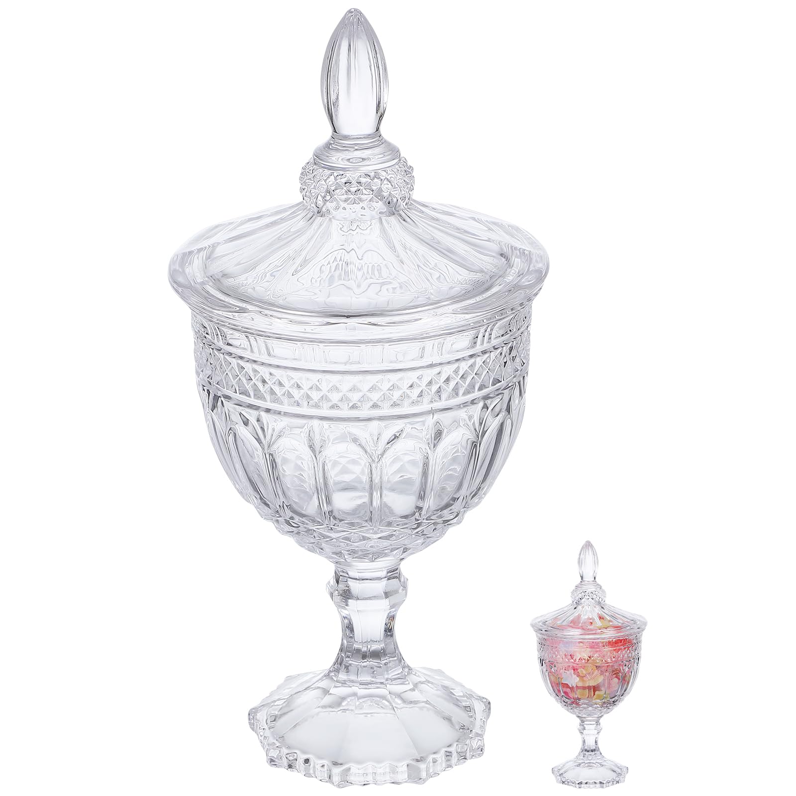 DOITOOL Glass Footed Candy Dish with Lid - Clear Covered Candy Bowl, Crystal Cookie Jar, Decorative Apothecary Jar for Candy Buffet, Party, Home & Office - Perfect for Weddings, Baby Showers & Holiday Decor