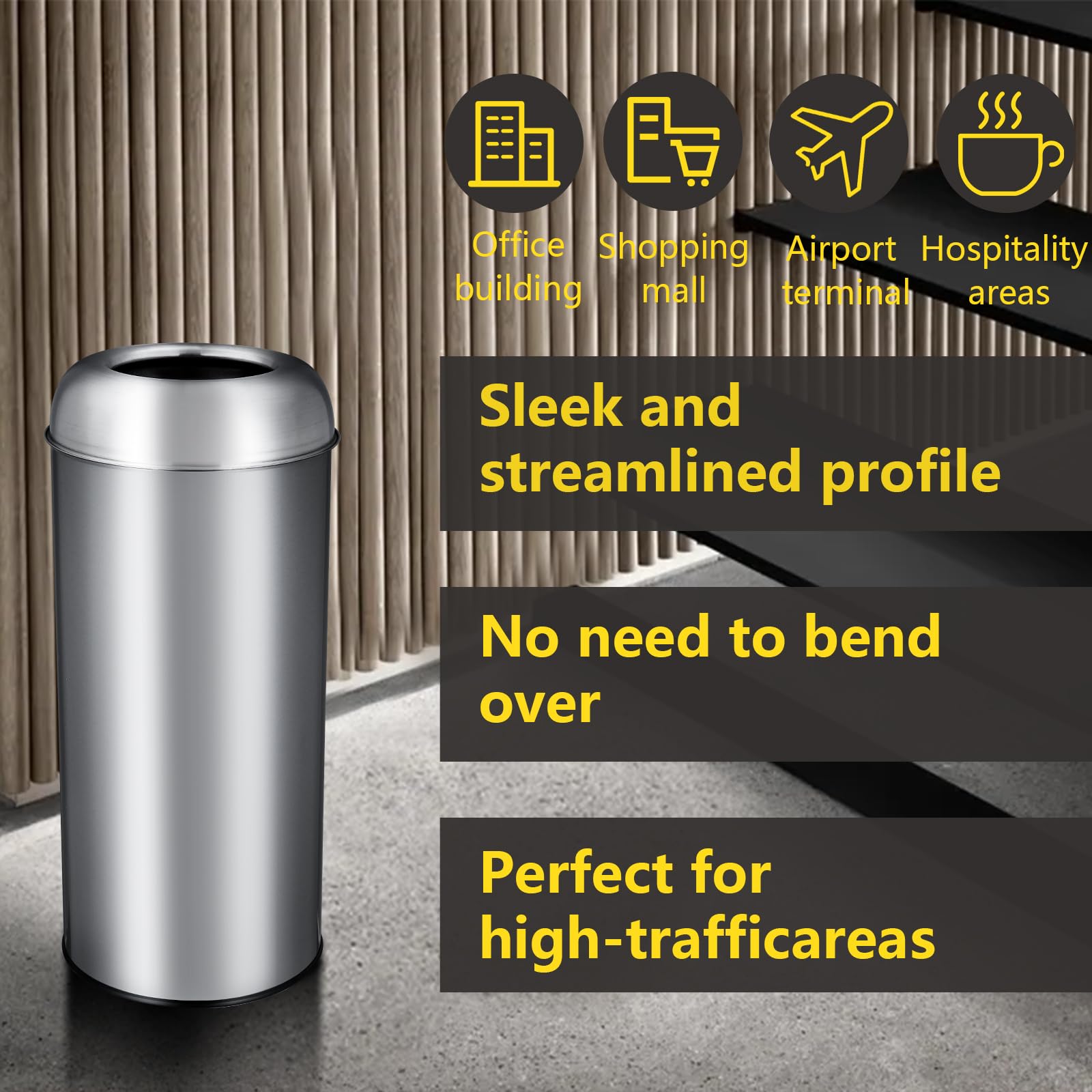 **GARVEE 17 Gallon (65L) Heavy Duty Commercial Trash Can - Brushed Stainless Steel Open Top Waste Bin for Kitchen, Office, Restaurant & Restroom | Durable Outdoor & Indoor Use**    *(Perfect for high-traffic areas like kitchens, break rooms, hospitals, and public spaces – resists rust and odors for long-lasting performance.)*