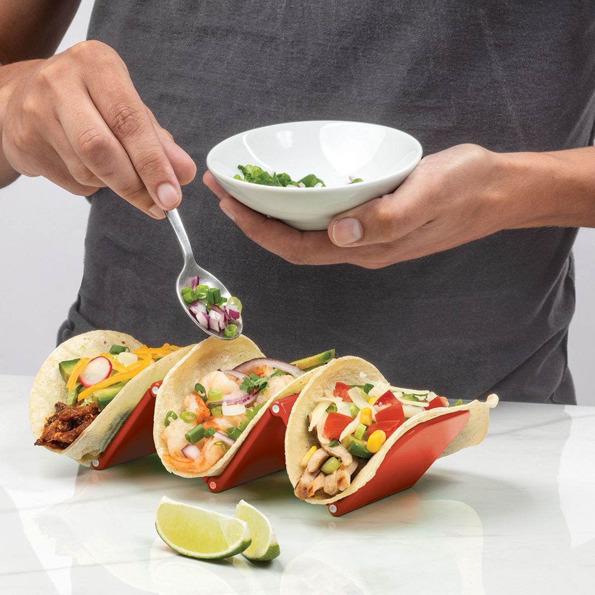 Joie Folding Taco Holder - 6 Pack Taco Stands for Party, Kitchen & Picnic | Space-Saving Taco Shell Rack for Nachos, Tacos & Tortillas | Perfect for Taco Tuesday, Mexican Food Night & Family Gatherings