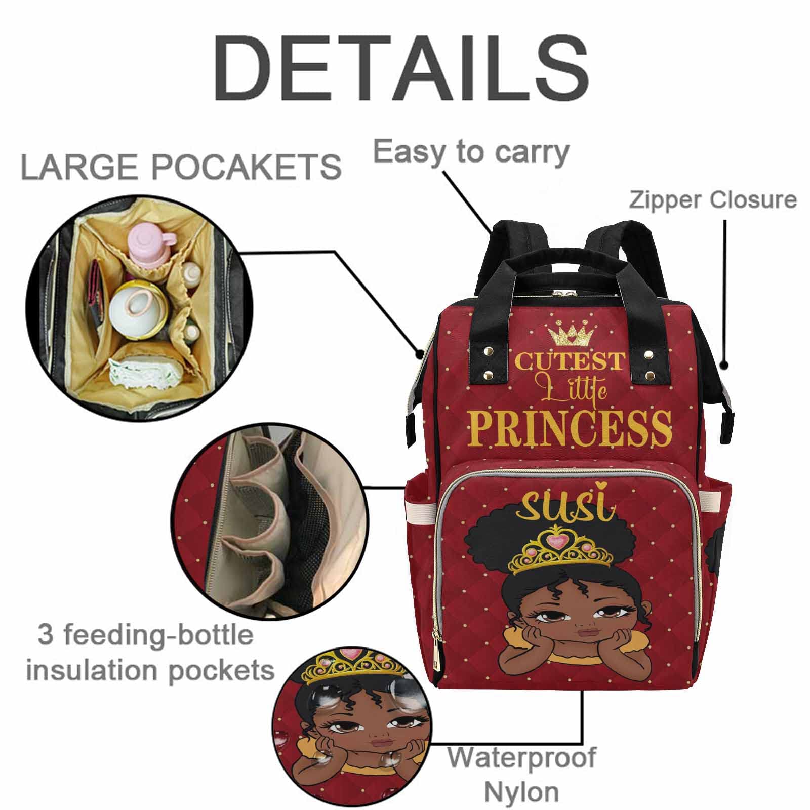 **Personalized Diaper Backpack for Baby Boys & Girls – Custom Name Monogrammed Crown Princess Design, Large Waterproof Nappy Organizer – Red Travel Daypack for Moms (Perfect Baby Shower Gift & On-the-Go Parenting Essential)**