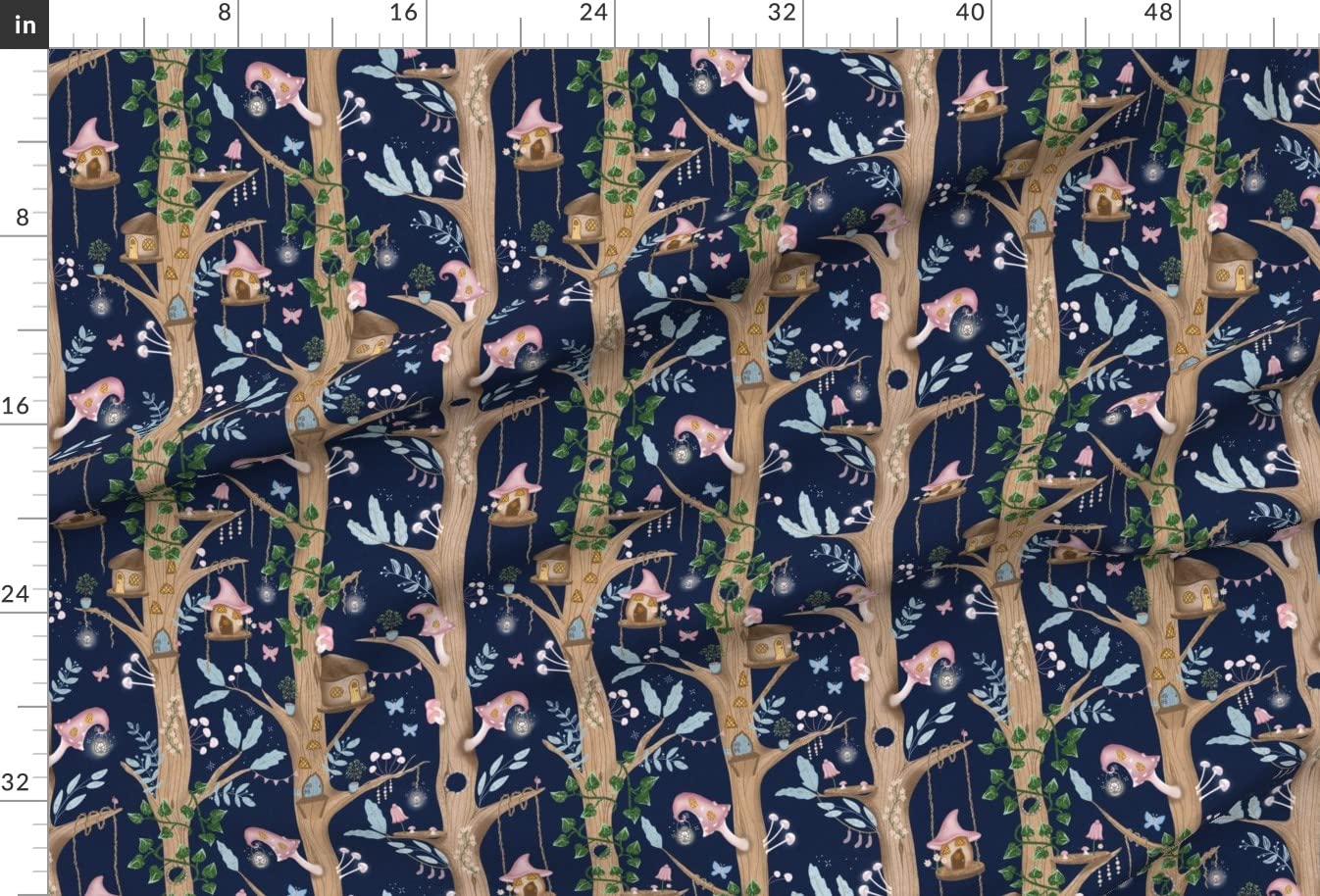 Fairy Forest Nature Woodland Printed Velvet Fabric - Spoonflower Upholstery & Apparel Material for Home Decor, DIY Crafts, and Fantasy-Themed Projects (Fat Quarter)