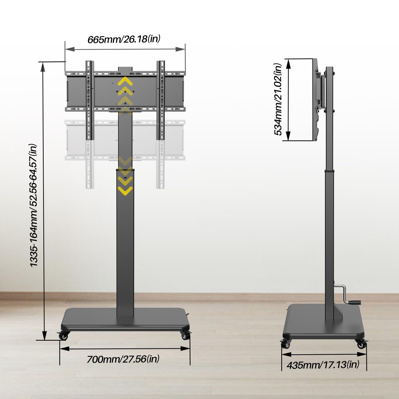 Adjustable Height Rolling TV Stand for 42-75 Inch TVs - Mobile TV Cart with 360° Rotation, Portrait/Landscape Mode, Wheels & 110lbs Capacity - Max VESA 600x500mm (XZSY-02) - Perfect for Living Rooms, Bedrooms & Home Theaters
