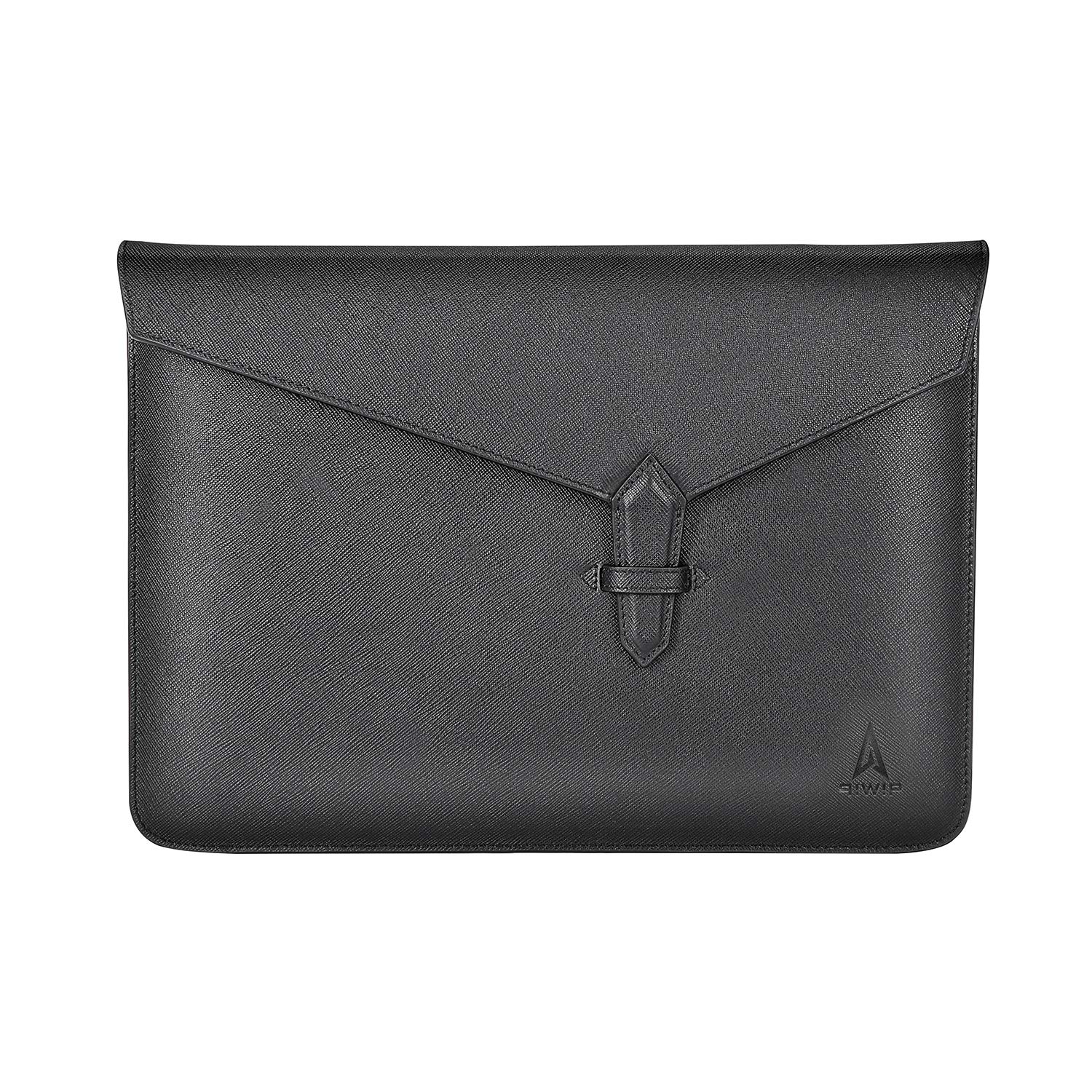 Genuine Leather Laptop Sleeve for 13-13.5 Inch Devices – Premium Black Envelope Case for MacBook, iPad Pro, Surface, Dell, HP, Lenovo – Silk Inner Lining – Elegant, Durable, and Perfect for Work, Travel, and Everyday Use