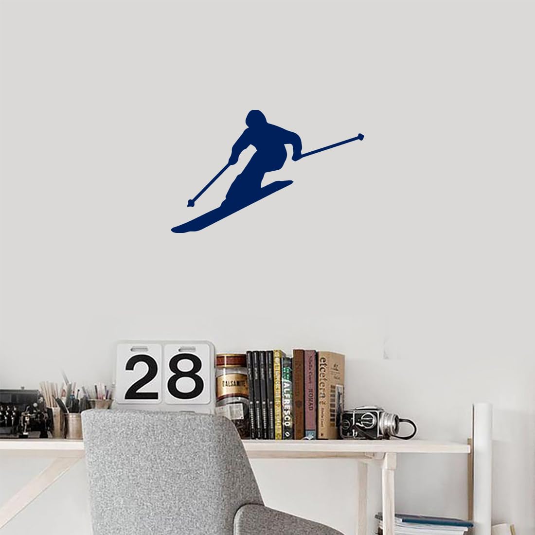 Premium Waterproof Vinyl Decal Stickers - Skier Silhouette (Navy Blue, Set of 2) for Laptop, Phone, Helmet, Car Window, Bumper, Mug, Cup, Wall & Door Decoration - Perfect for Winter Sports Enthusiasts & Home Decor