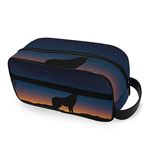 ILEEY Travel Toiletry Bag for Men & Women - Wolf Silhouette Nature Design, Ultra-Light Large Capacity Cosmetic & Makeup Pouch - Perfect for Camping, Hiking, Gym & Weekend Getaways