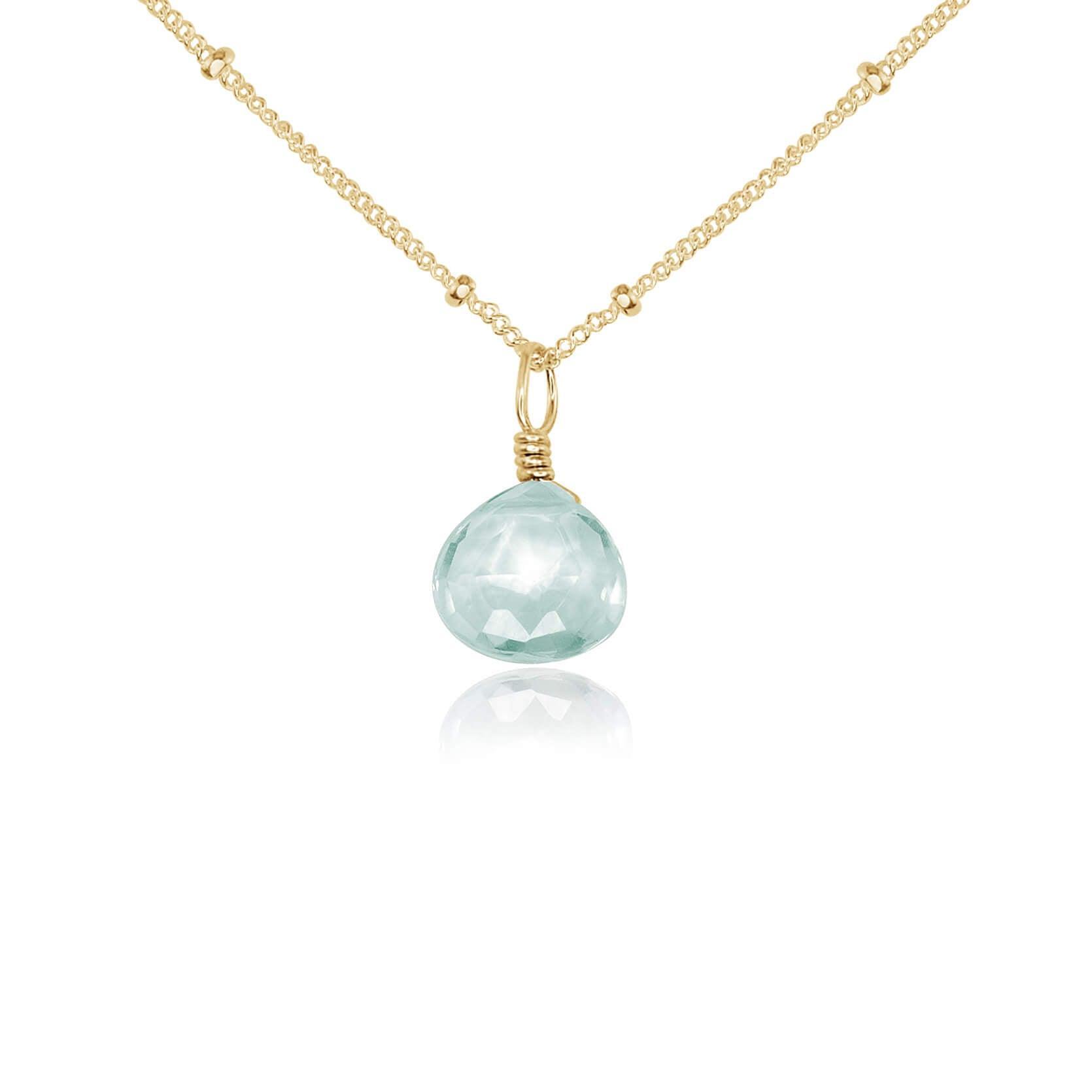 Elegant Tiny Aquamarine Teardrop Crystal Pendant Necklace | Dainty Blue Gemstone Jewelry for Women | Perfect for Weddings, Parties & Everyday Wear
