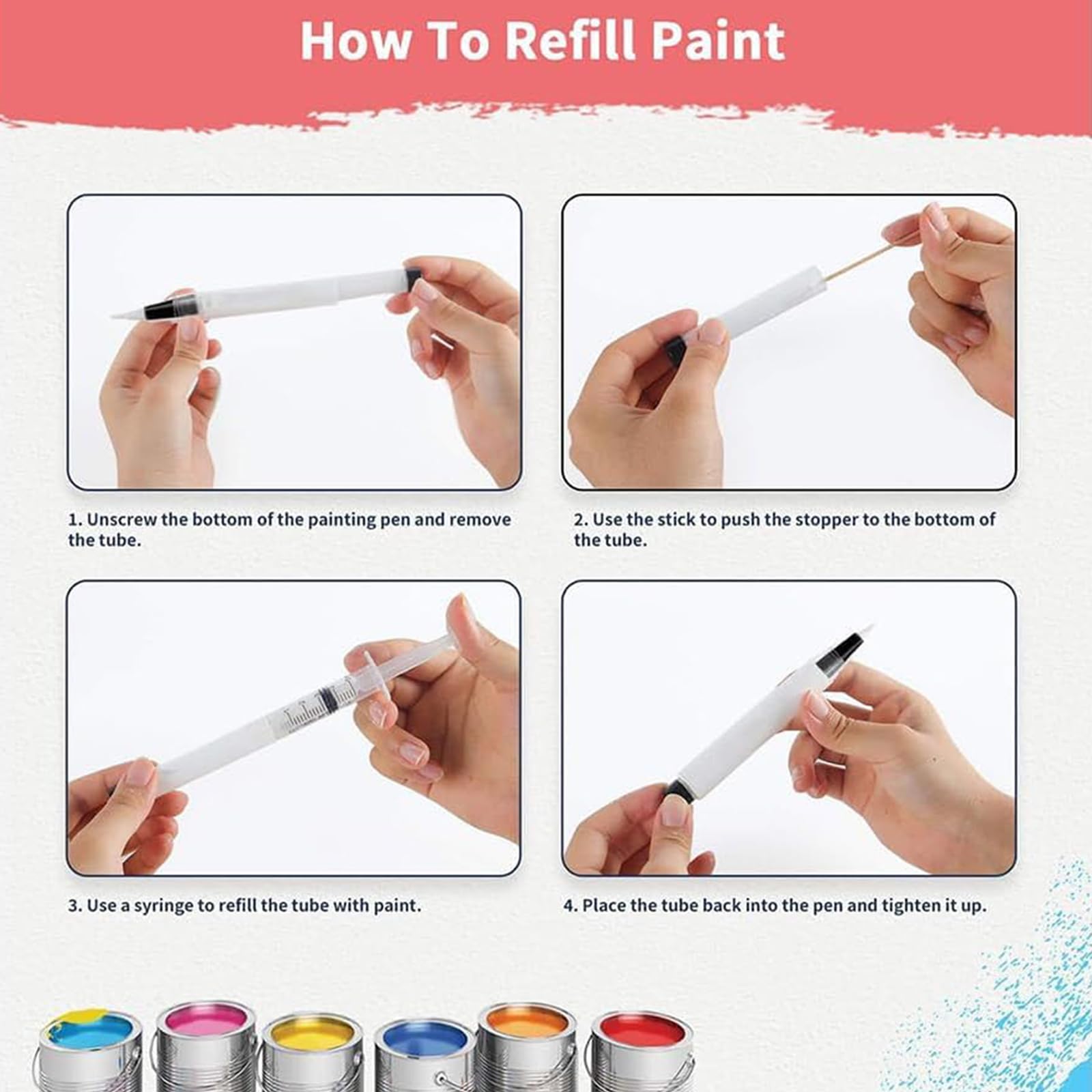 Fillable Touch Up Paint Pen Brush - 6ml Refillable Paint Pen for Walls, Cars & Furniture - Perfect for DIY Home Repairs, Auto Scratch Fixes & Small Touch Ups (5-Pack)