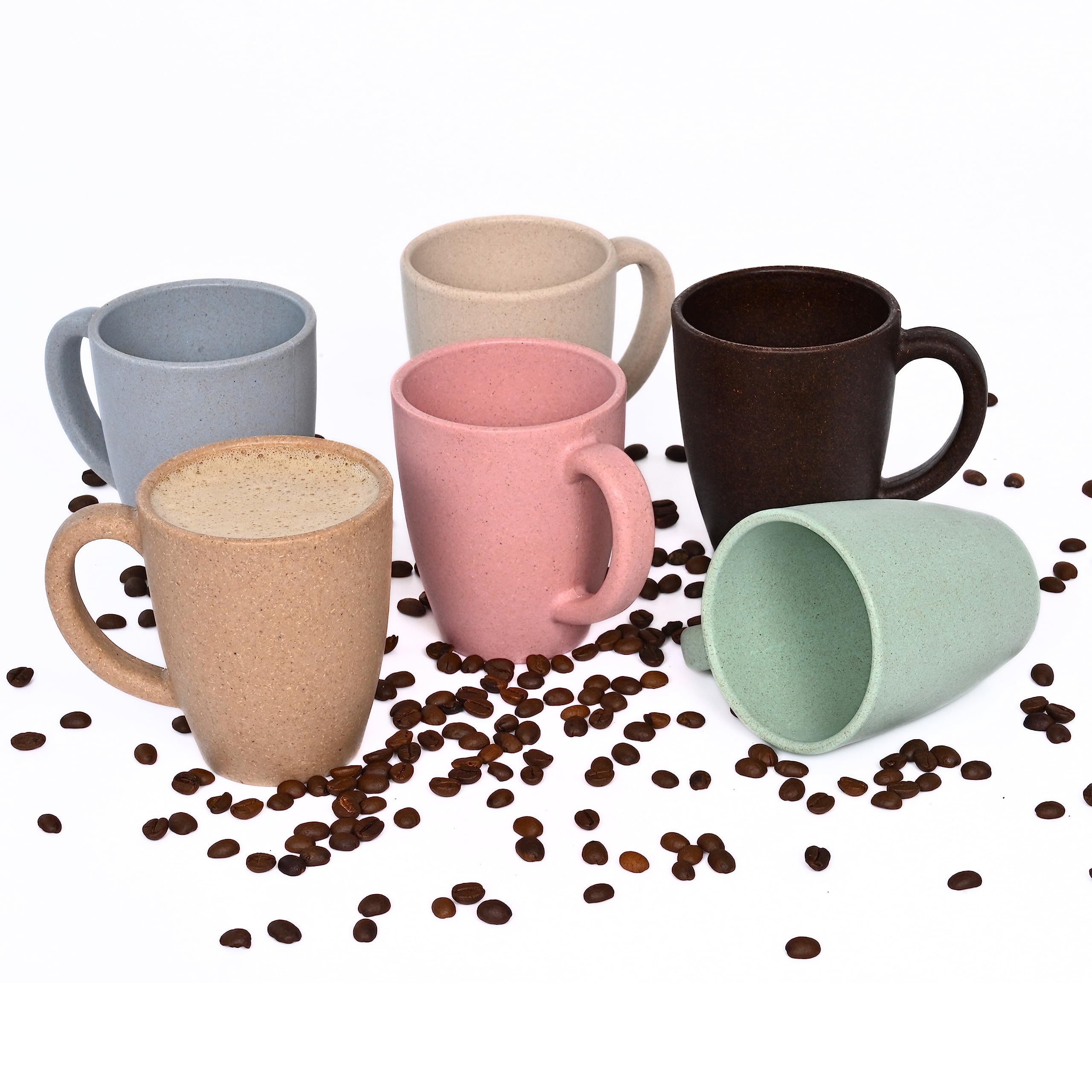 Eco-Friendly Set of 6 Classic Coffee Mugs | 10 oz | Made with Sustainable Rice Husk & Bamboo Fibers | Microwave & Dishwasher Safe | Matte Finish | Perfect for Hot Coffee, Iced Tea, Milk & More | Ideal for Home, Office & Gifts (Multicolor, Pack of 6)