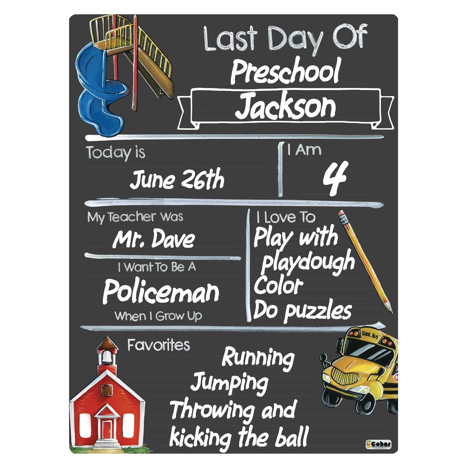 First and Last Day of School Chalkboard Milestone Boards - 9x12 Inch Schoolhouse Theme with Reusable Chalkboard Surface & 3 Pastel Markers | Perfect for Preschool, Kindergarten & Elementary School Memories, Photo Props, Classroom Decor