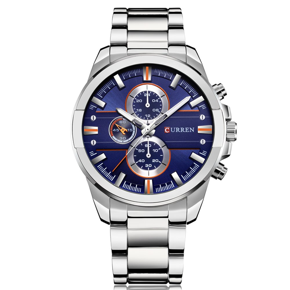 CURREN 8274 Men's Luxury Quartz Watch - Silver Blue Dial, Stainless Steel, Water Resistant, Fashion Casual Wristwatch for Business, Dating & Everyday Wear