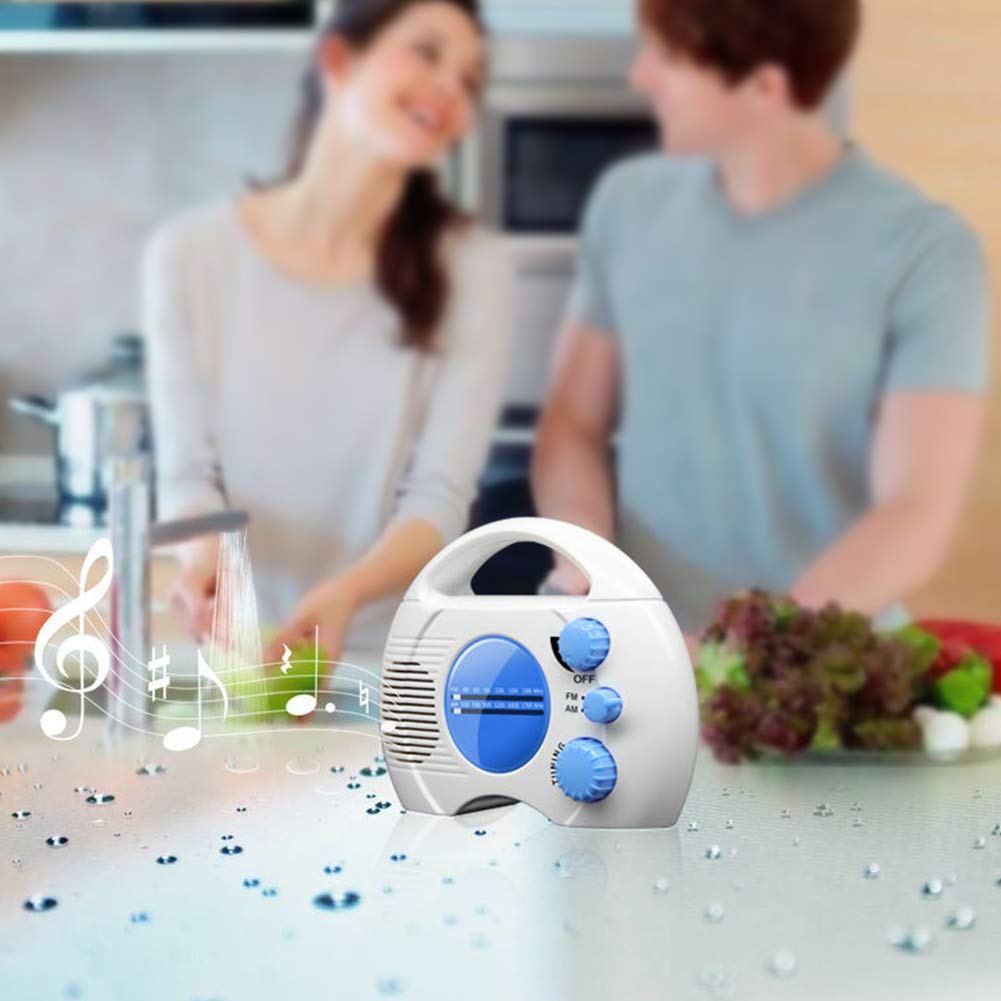 SY-910 Mini Portable AM FM Shower Radio - Waterproof Wireless Hanging Speaker with Built-in Battery for Bathroom, Hot Tub, Outdoor Use (15x5.5x12.5cm) | Perfect for Singing in the Shower, Relaxing in the Bathtub & Camping Trips