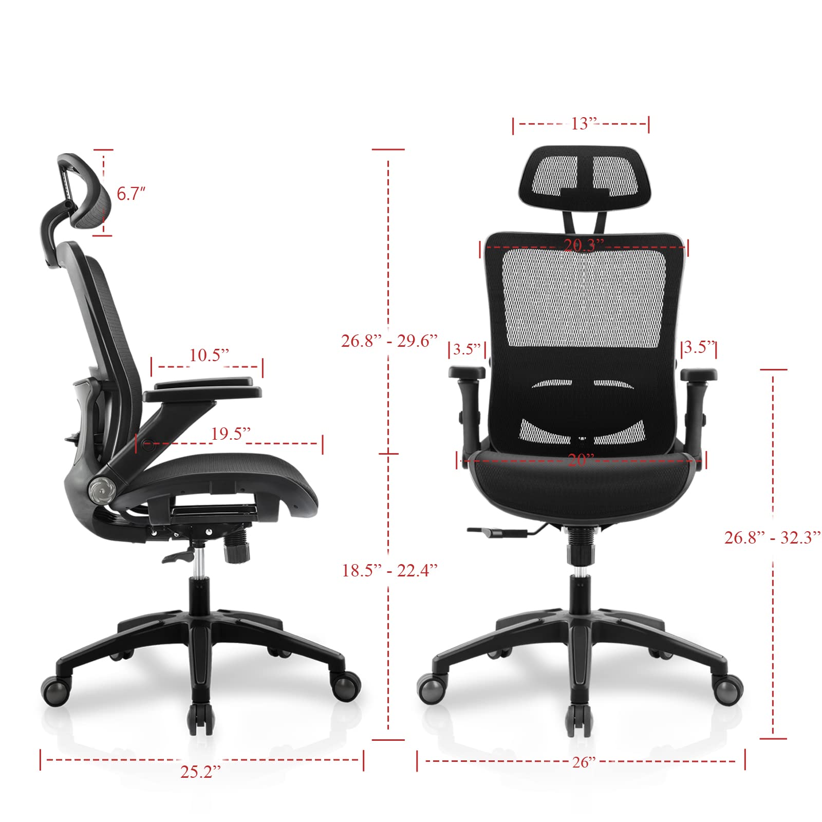 Ergonomic Mesh Office Chair with High Back, 3D Adjustable Armrests, Lumbar Support & Headrest - Black - Perfect for Home Office, Gaming & Computer Workstations