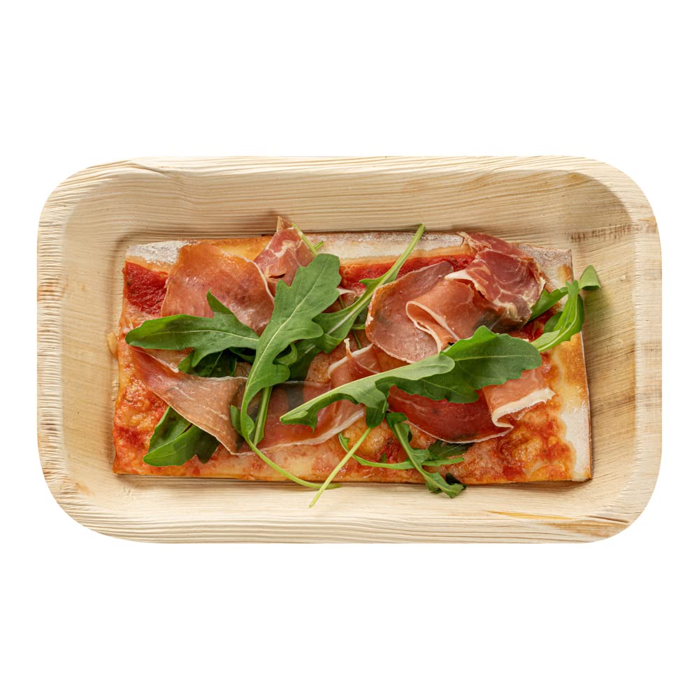 Restaurantware Indo 9.3 x 6.3 Inch Rectangle Palm Leaf Plates - 100 Pack Eco-Friendly, Microwavable & Freezable Areca Palm Leaf Dinner Plates for Hot & Cold Foods | Perfect for Parties, Picnics, Catering & Sustainable Dining