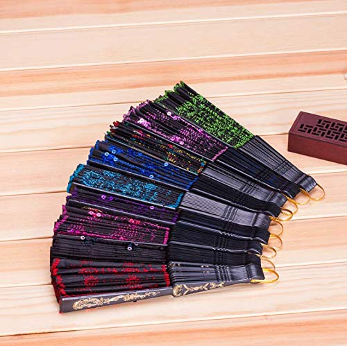 Dusenly 2 Pack Fashion Peacock Folding Hand Fan with Sequins Flower Design - Elegant Handheld Fan for Women & Girls - Perfect for Weddings, Parties, Summer Cooling & Costume Accessories