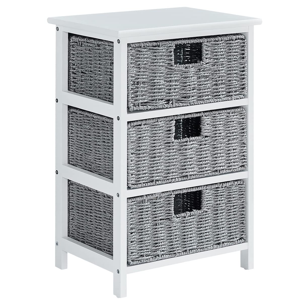 Modern Nightstand with 3 Removable Storage Baskets - Wooden Bedside Table with Dresser Tower for Bedroom, Living Room & Hallway - Space-Saving Organizer for Small Spaces, Apartment Essentials & Closet Storage