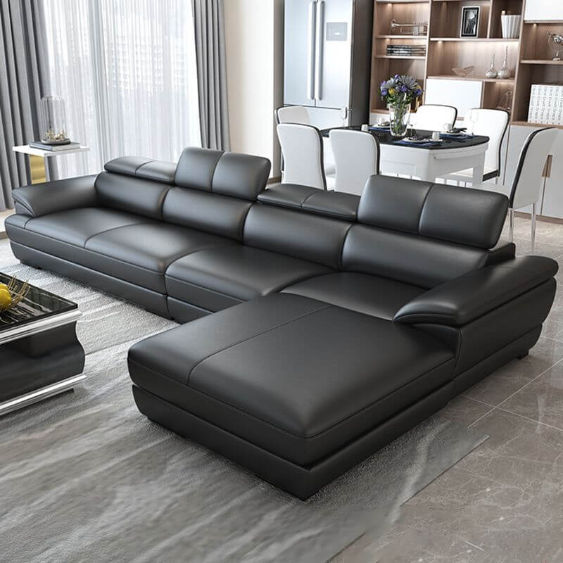 Mid Century Modern Leather Sectional Sofa with Cushion Back & Pillow Top Arms - Perfect for Living Room, Lounge & Home Theater