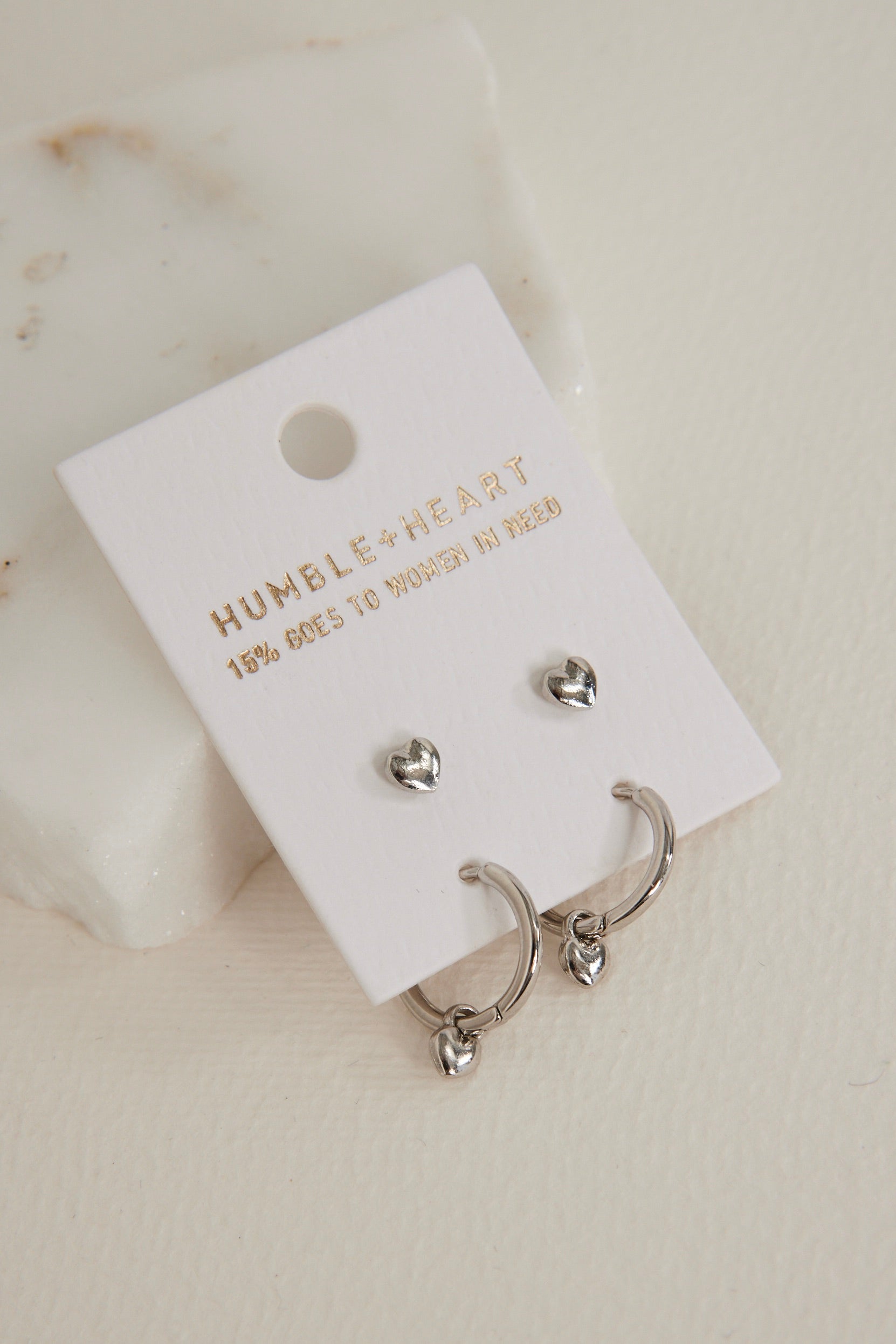 Rhodium Heart Sleeper Stud Earrings for Women - Perfect for Everyday Wear, Date Nights & Gifts