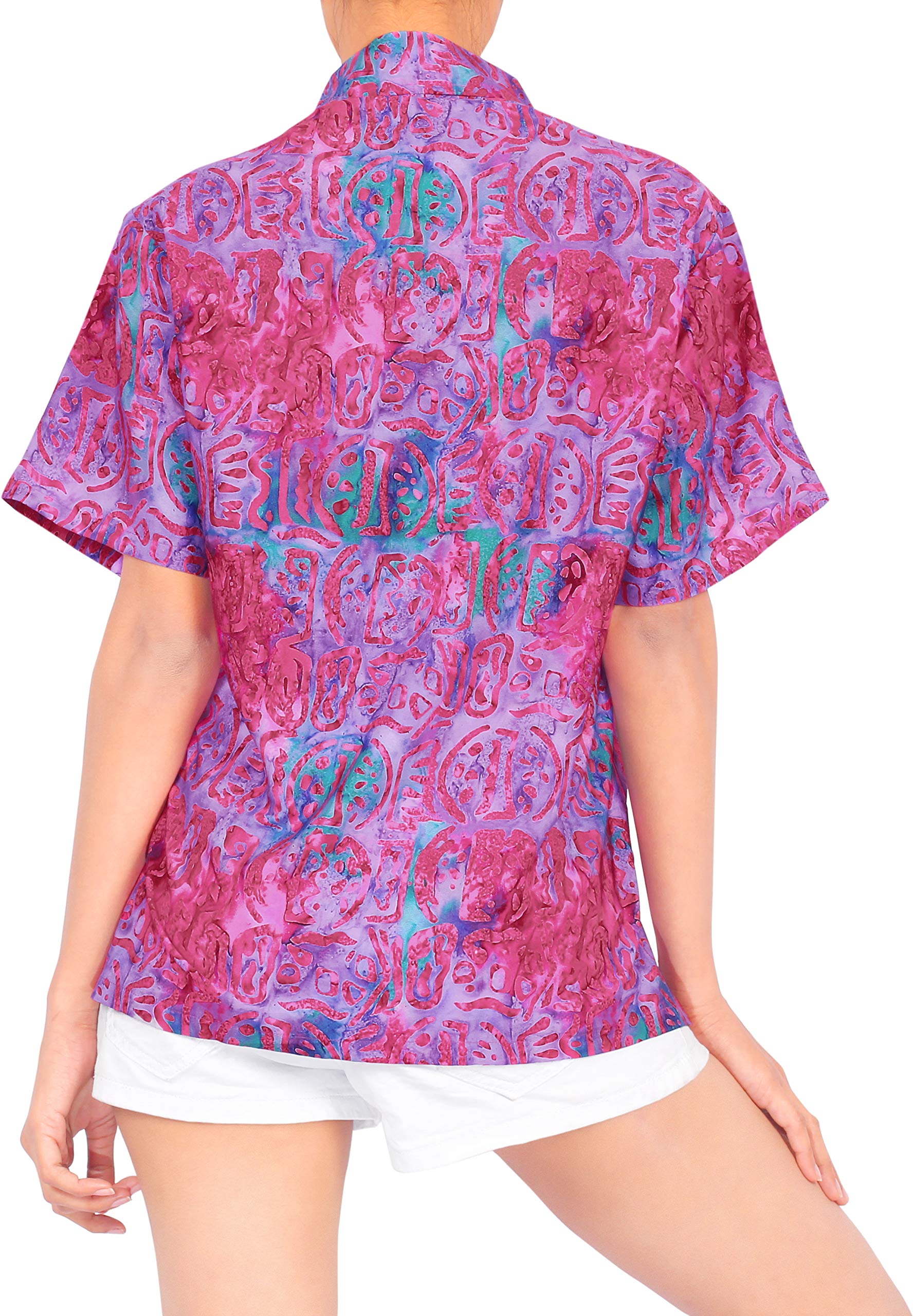 Happy Bay Women's Short Sleeve Hawaiian Shirt - Floral Print Beach Blouse for Summer Vacation, Pool Party & Tropical Getaway