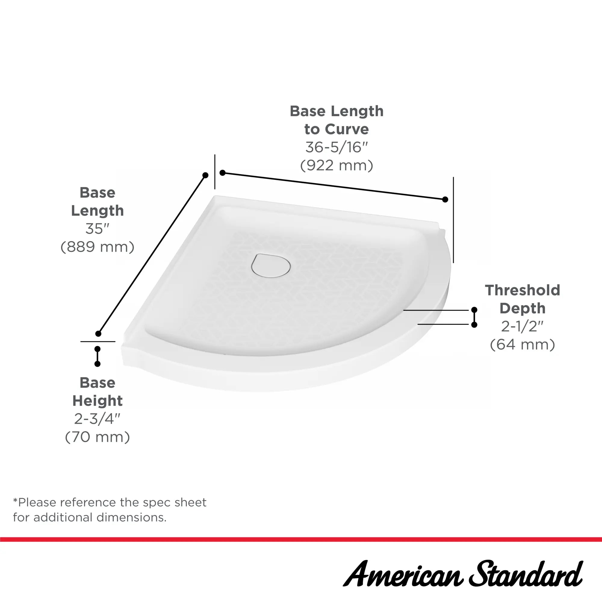 36 Inch Curved Shower Base with Center Drain - Slip-Resistant Bathroom Floor Pan for Walk-In Showers | Perfect for Modern Bathroom Renovations & ADA Compliant Installations