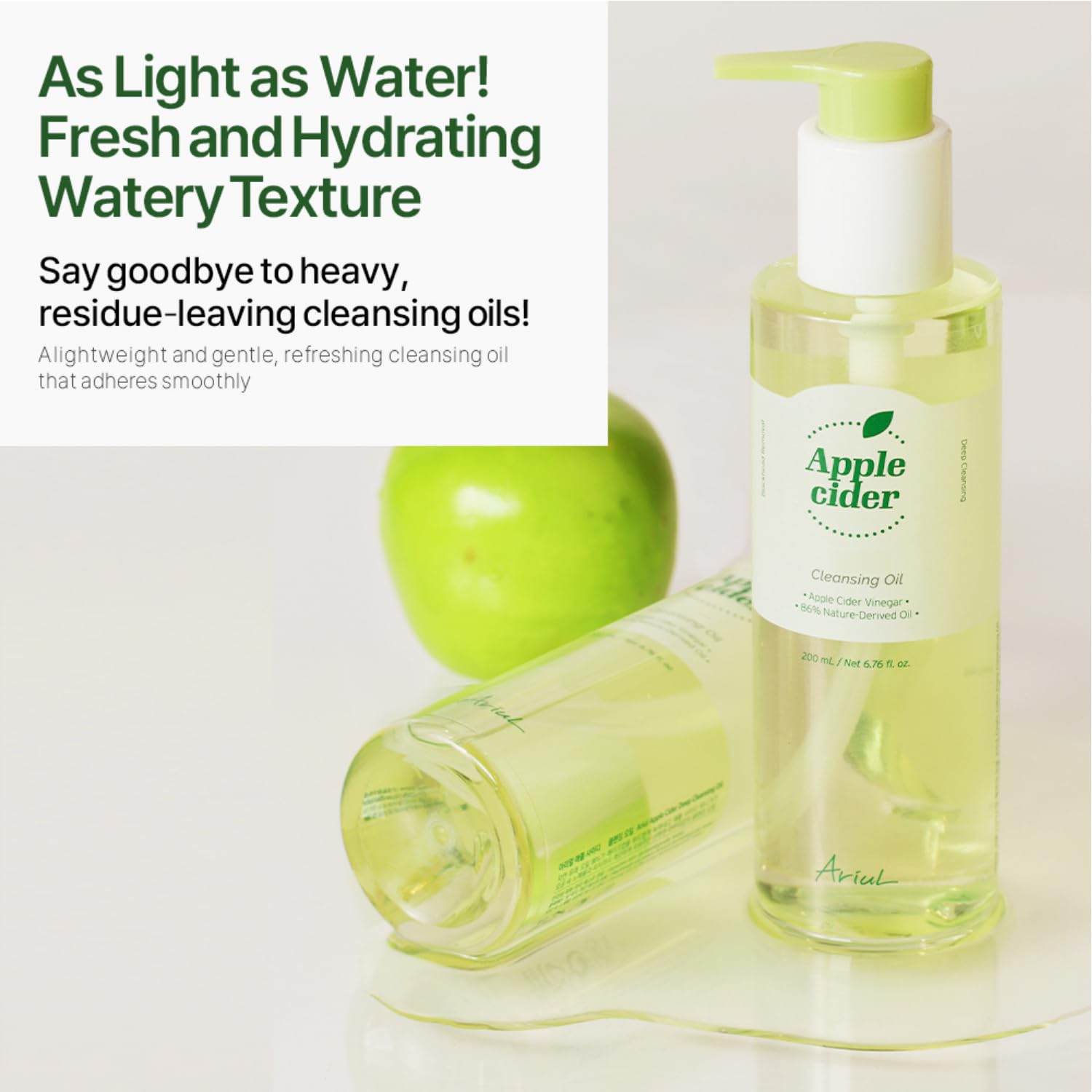Ariul Apple Cider Vinegar Cleansing Oil - Hydrating Makeup Remover with Purifying Apple Cider Vinegar for Pore Care | Korean Skincare for Dry & Sensitive Skin | 200ml / 6.76 fl oz | Perfect for Daily Deep Cleansing & Double Cleansing Routine