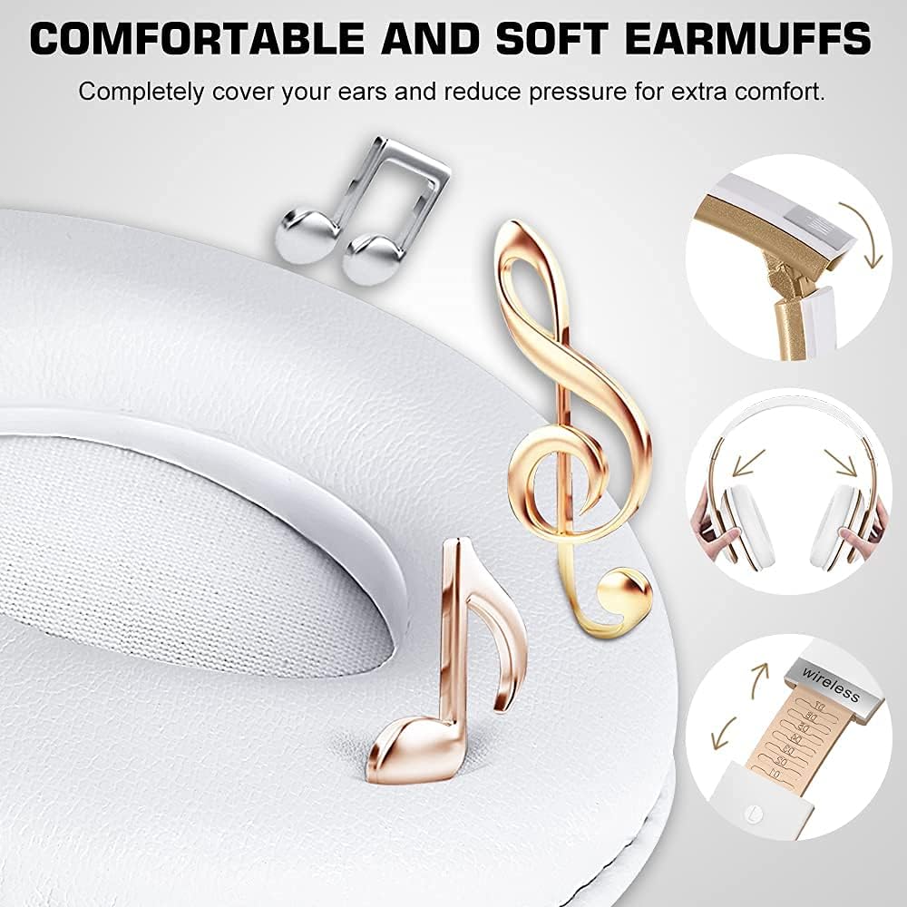 Premium 6S Wireless Bluetooth Headphones Over Ear - Hi-Fi Stereo Sound, Foldable Design with Built-in Mic & Volume Control - Compatible with iPhone, Samsung, iPad, PC (White & Gold) - Perfect for Travel, Workouts & Home Entertainment