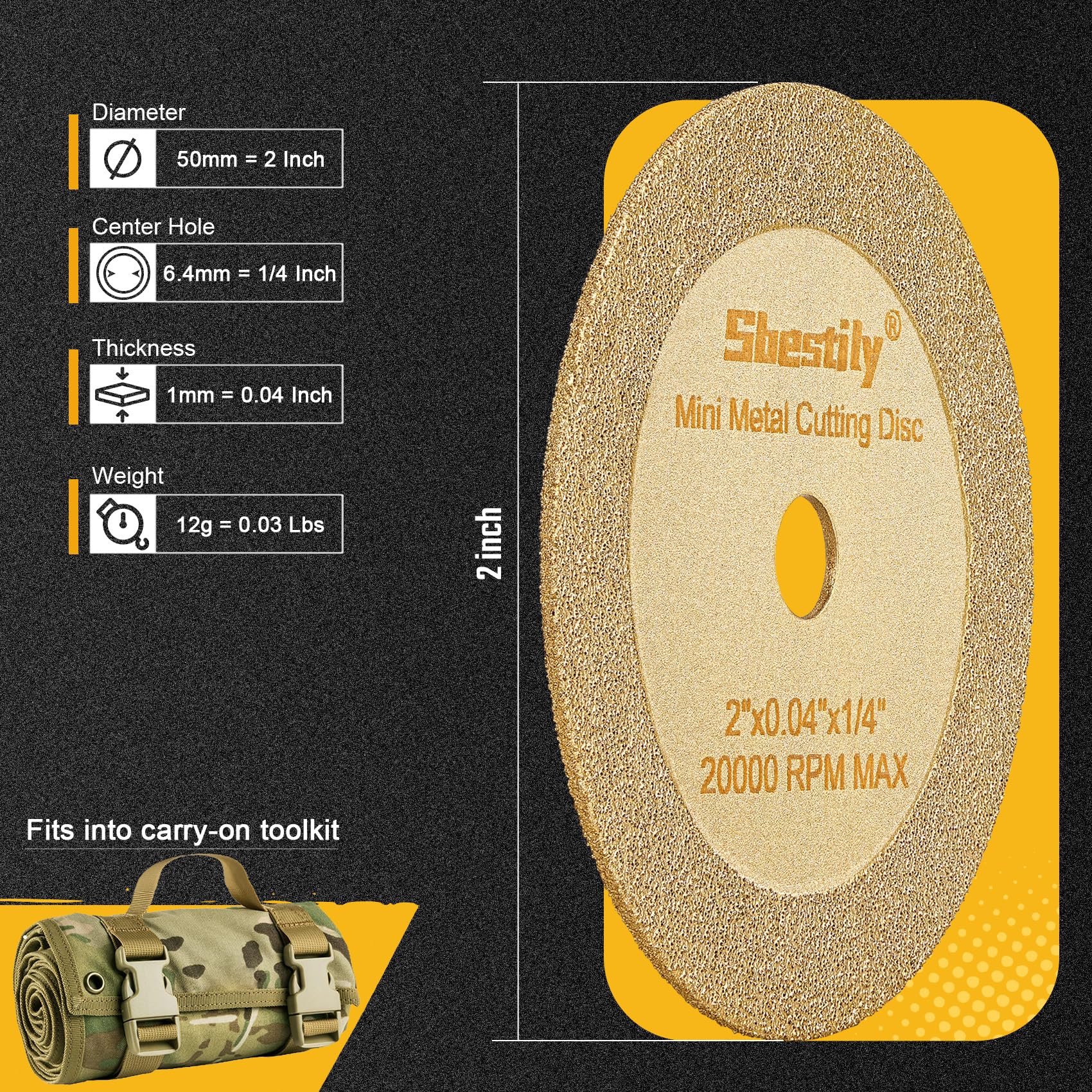 2 Inch Diamond Cutting Wheel for Metal, Stainless Steel, Nuts, Bolts - Die Grinder Cut Off Wheel Attachment for Rotary Tools - Perfect for Cutting Gypsum, Ceramic, Glass & PVC Pipes in DIY Projects and Metal Fabrication