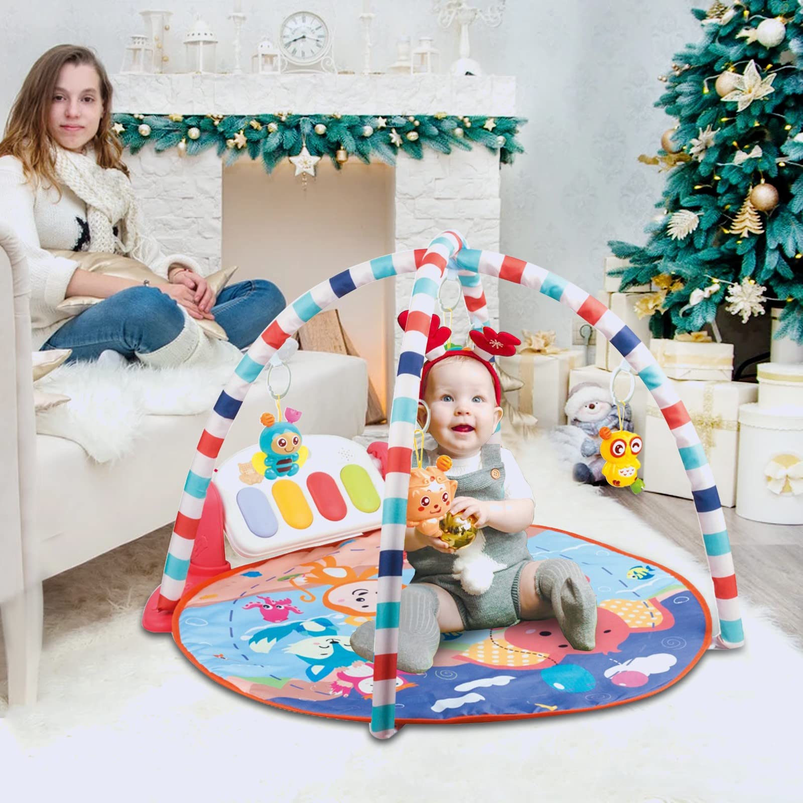 Large Baby Play Mat with Music Piano & Fitness Rack - Interactive Crawling Activity Mat for Infants & Toddlers | Kick Mat for Girls & Boys | Perfect for Playtime, Learning & Motor Skill Development