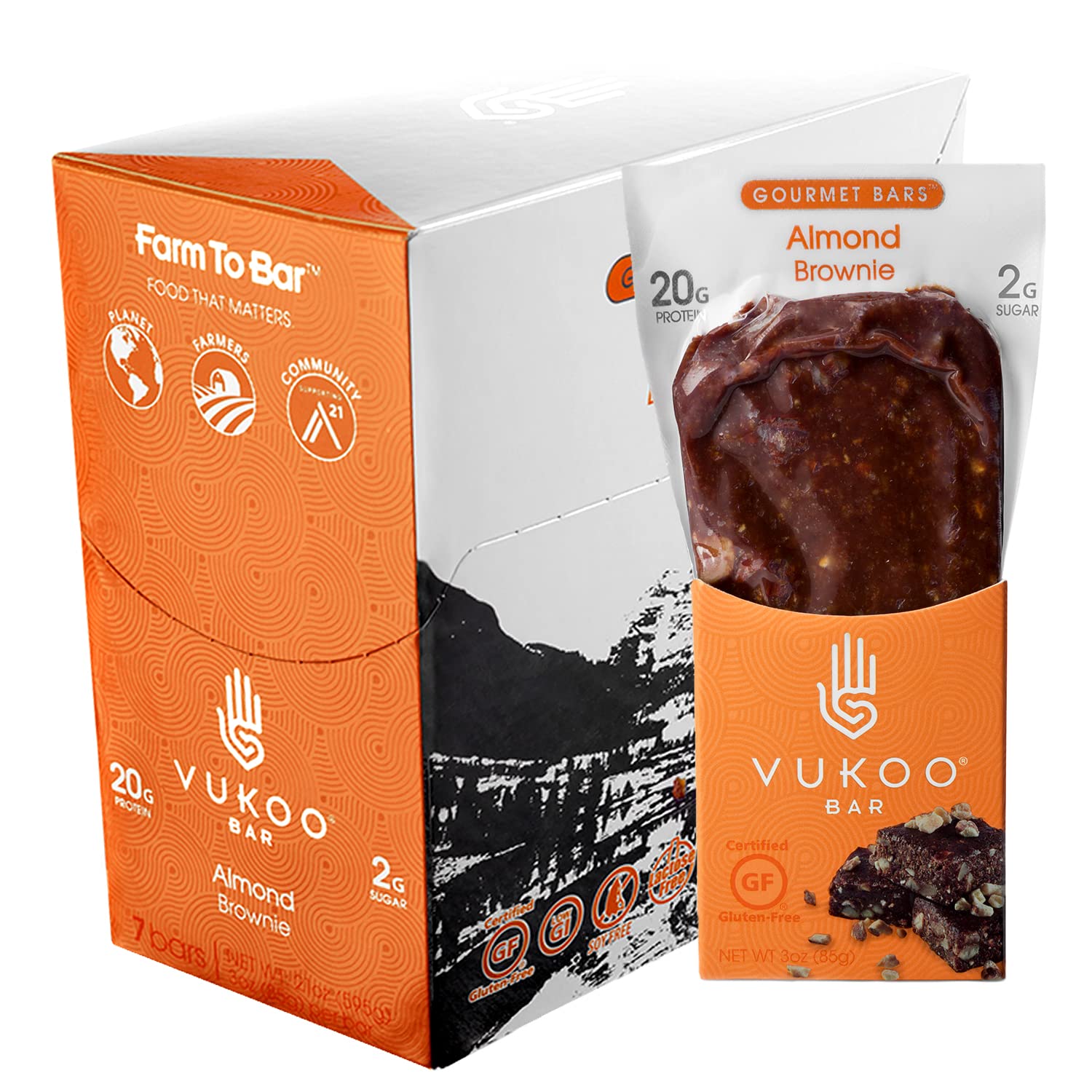 Vukoo Refrigerated Protein Bars - Almond Brownie Flavor - 28 Pack - 20g Protein - Healthy Organic Oats - High Protein Low Sugar Snacks - Gluten Free & High Fiber - Perfect for Gym, Hiking & Post-Workout Recovery