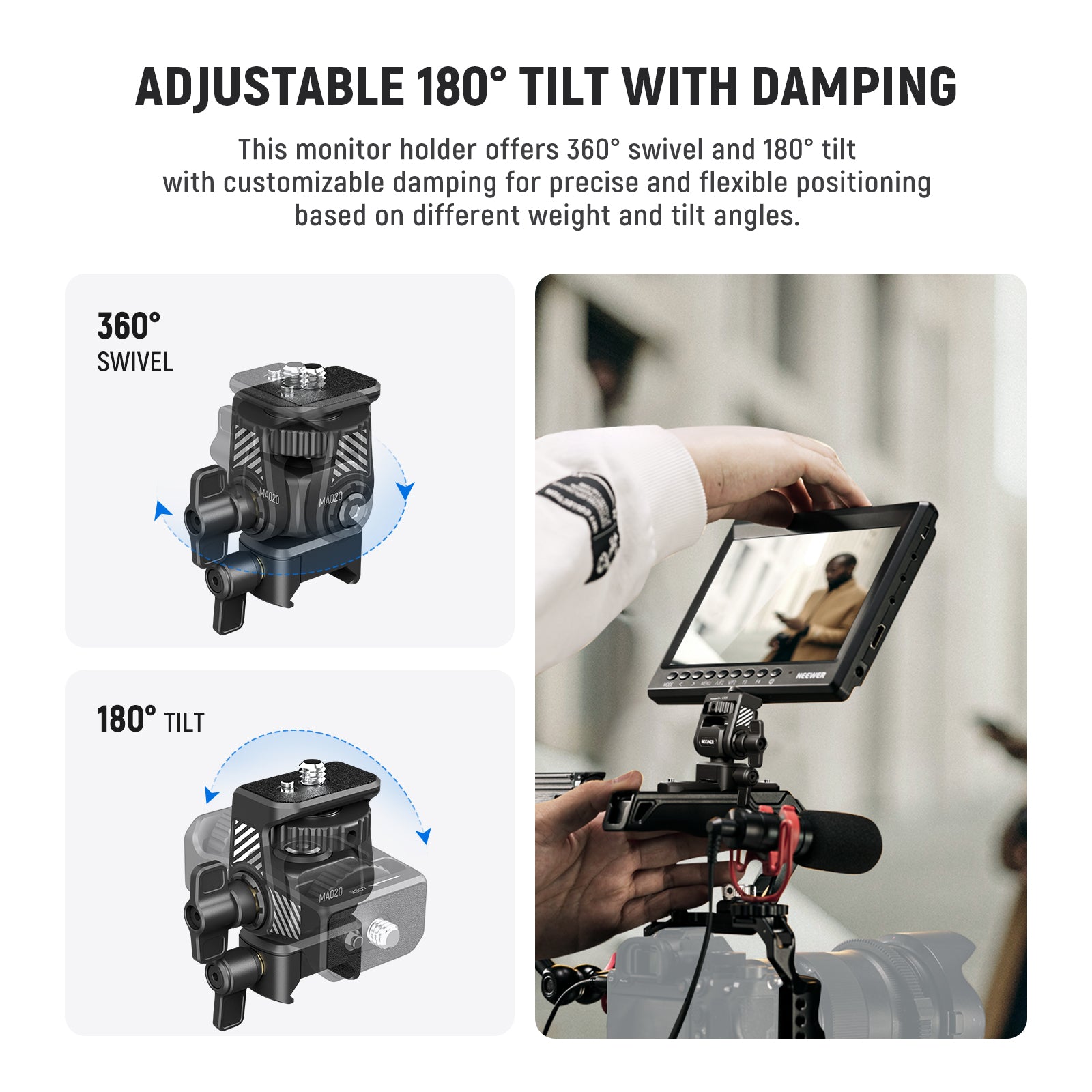 NEEWER MA020 Camera Monitor Mount with NATO Clamp - Adjustable DSLR Video Monitor Holder for Canon Nikon Sony Cameras - Perfect for Vlogging, Filmmaking & Studio Photography
