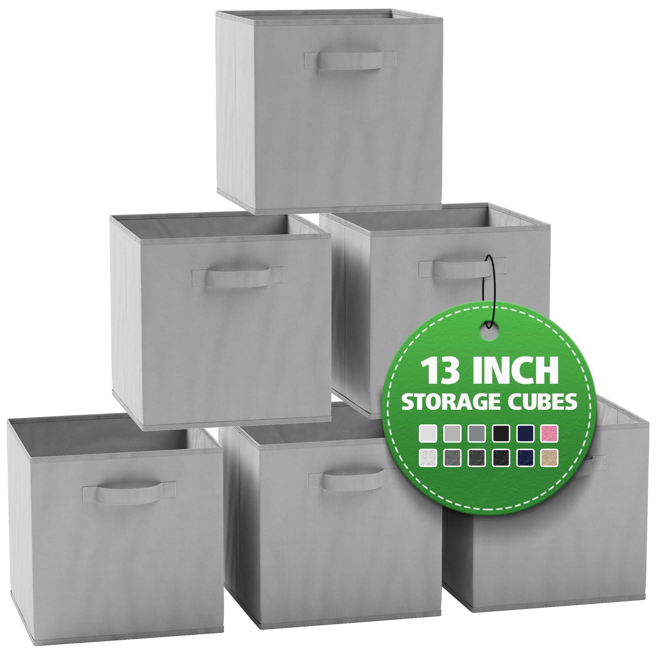 6 Pack Heavy Duty Fabric Storage Cubes for Cube Organizer - 13 Inch Light Grey Closet Organizer Bins, Perfect for Clothes Storage, Shelves & Cubbies - Ideal for Bedroom, Closet & Office Organization