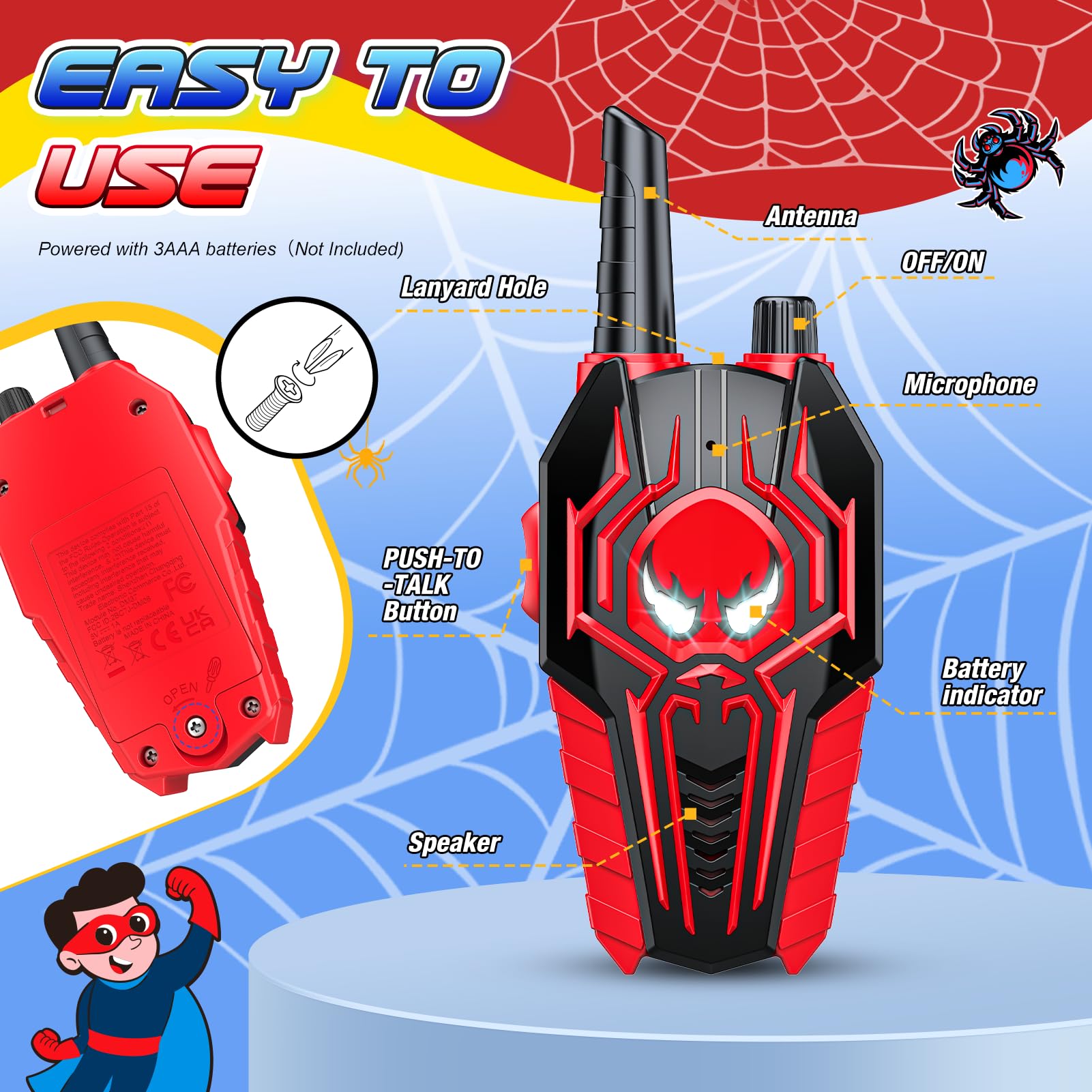 Exssary Kids Walkie Talkies 2 Pack - Best Outdoor Toys for Boys & Girls Ages 3-8 | Birthday Gifts, Camping & Backyard Adventure Games for Children | Long Range Communication Device for Siblings & Friends