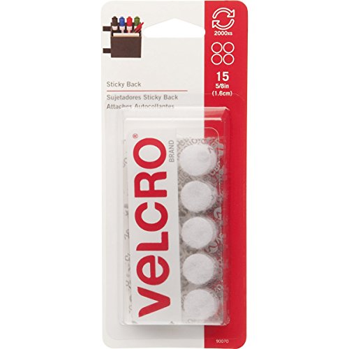 VELCRO Brand Sticky Back Hook and Loop Fasteners - 5/8 Inch White Coins (Pack of 15) - Strong Adhesive Fasteners for Home, Office & DIY Projects - Perfect for Organizing Cables, Hanging Decor & Securing Items
