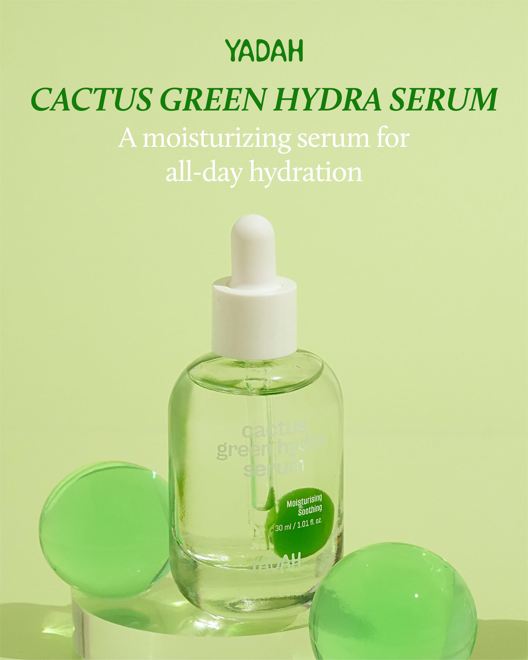 YADAH Cactus Soothing Gel 8.45oz & Cactus Green Hydra Serum 1.01oz - Vegan Sunburn Relief, Cooling Skin Care for Irritated Skin & Face Redness | Korean Skincare with Niacinamide for Hydration & Oil-Moisture Balance | Perfect for Post-Sun Care, Daily Hydration & Sensitive Skin Routine