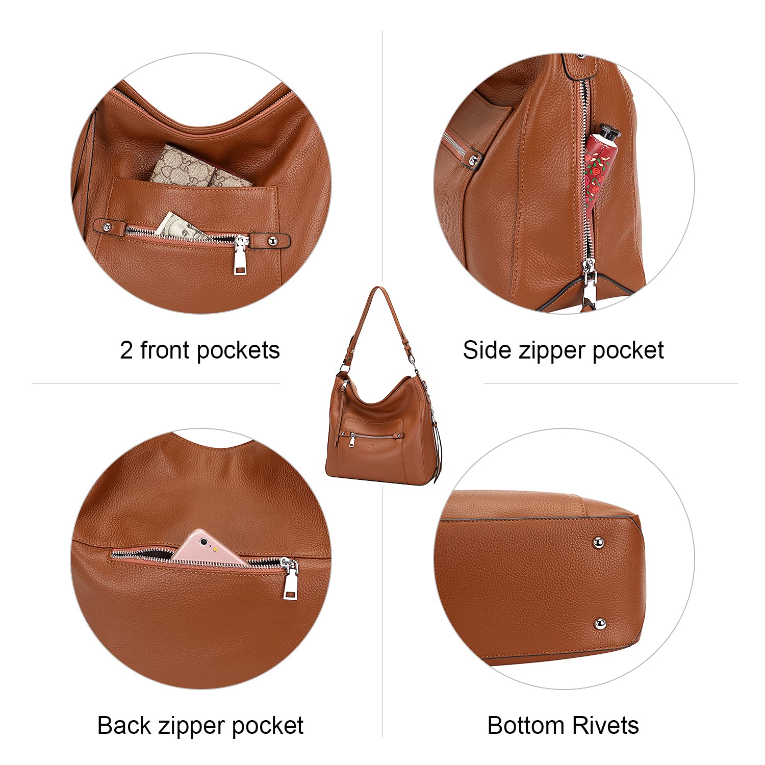 Genuine Leather Hobo Handbag for Women - Crossbody Purse for Daily Use