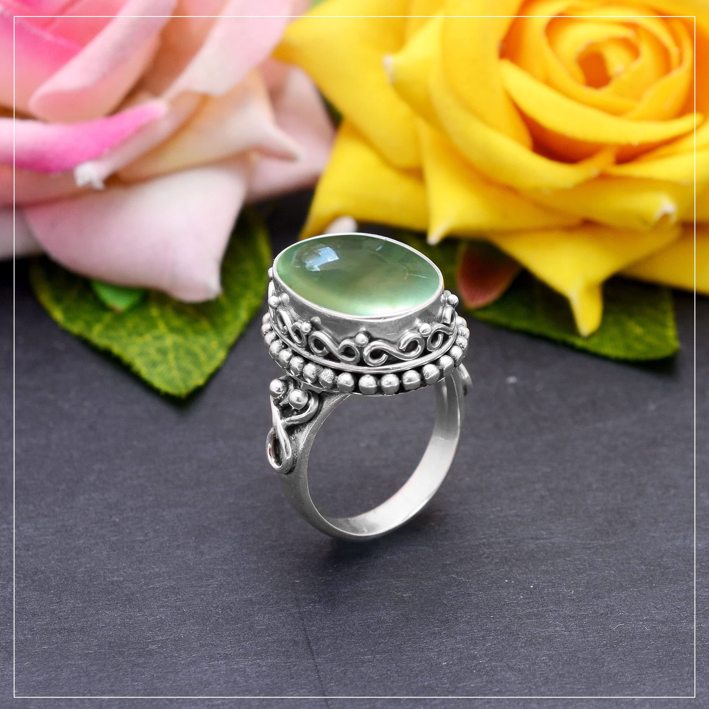925 Sterling Silver Prehnite Rings for Women – Handmade Green Gemstone Jewelry – Elegant Designer Ring for Everyday Wear & Special Occasions – VSR-344