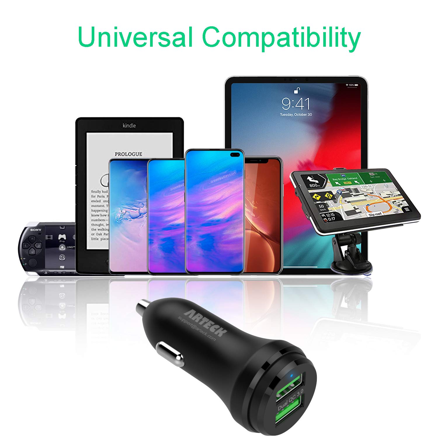 Arteck 40W Dual USB Car Charger with Quick Charge 3.0 - Fast Charging Adapter for iPhone 14/13/12/11 Series, iPad, Samsung Galaxy Note & More - Perfect for Road Trips & Daily Commutes