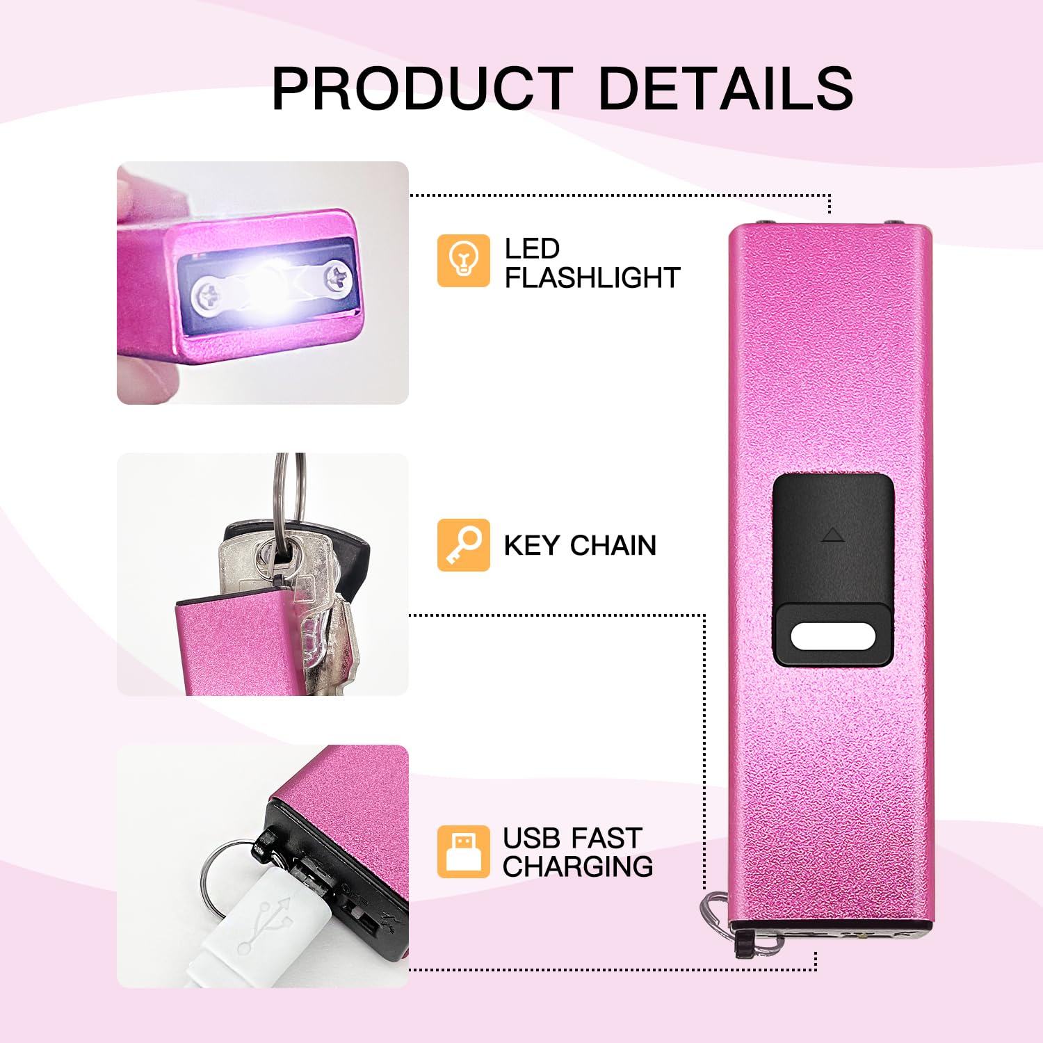 REAX Mini Stun Gun for Women - USB Rechargeable Self Defense Keychain with LED Flashlight & High Voltage Protection (Perfect for Night Jogging, Parking Lots & Personal Safety)