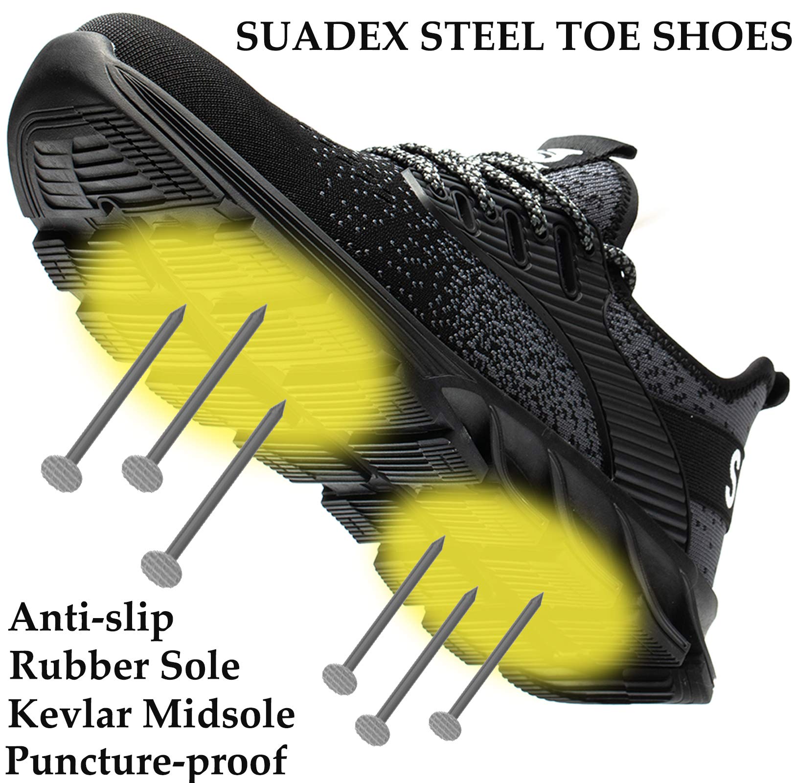 SUADEX Steel Toe Sneakers for Men & Women - Indestructible Work Safety Shoes with Lightweight Comfort & Slip-Resistant Composite Toe | Perfect for Construction, Warehouse & Industrial Work