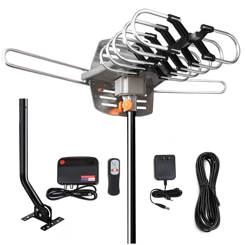 Outdoor TV Antenna 150 Miles Range - Digital Amplified HDTV Antenna for UHF/VHF/4K/1080p with 360° Motor Rotation & Wireless Remote - Includes 33 FT Coax Cable & Mounting Pole - Perfect for Rural Areas, Camping, and RV Use