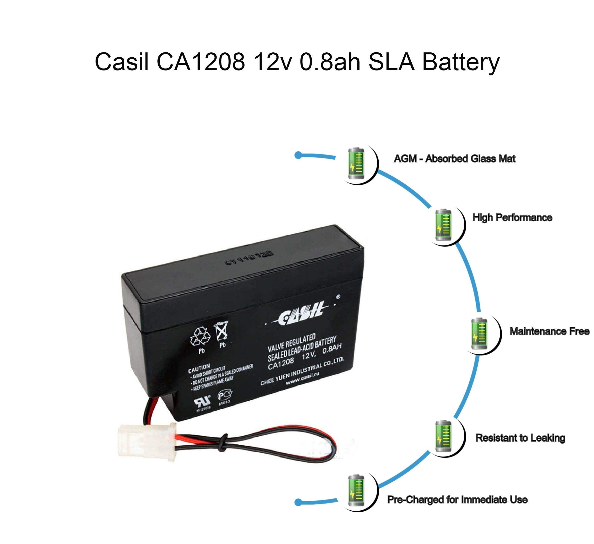 Casil Batteries 12018 12V 0.8Ah Rechargeable Battery - Power Supply for Security Systems, Emergency Lights, and Medical Devices