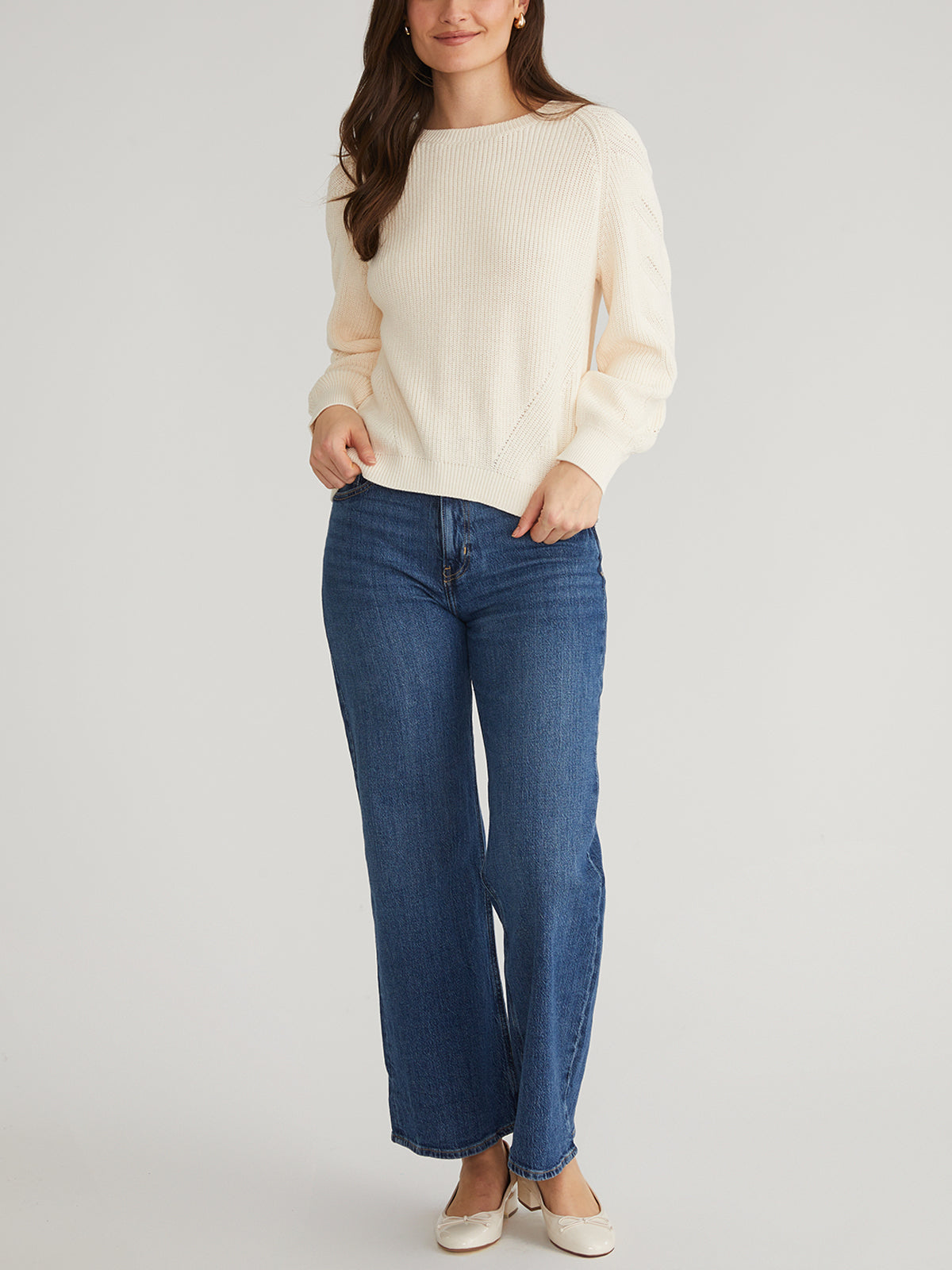 Phoebe Lace Back Raglan Pullover - Women's Elegant Long Sleeve Knit Sweater for Casual Wear & Date Night Outfits