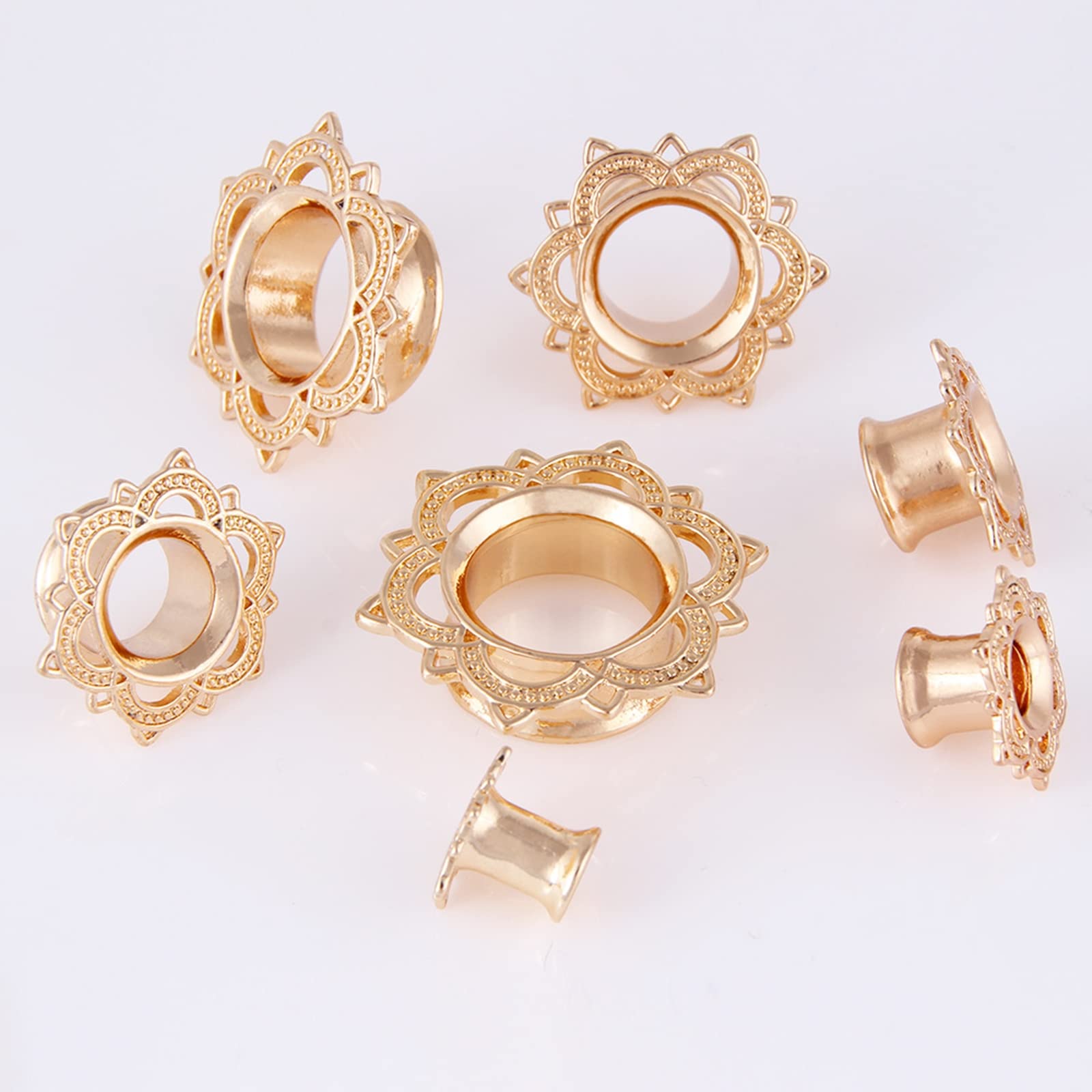 Gualiy 2PCS Stainless Steel Ear Tunnels & Ear Plugs - Vintage Flower Edge Ear Gauges for Women | Perfect for Stretching, Body Jewelry & Alternative Fashion
