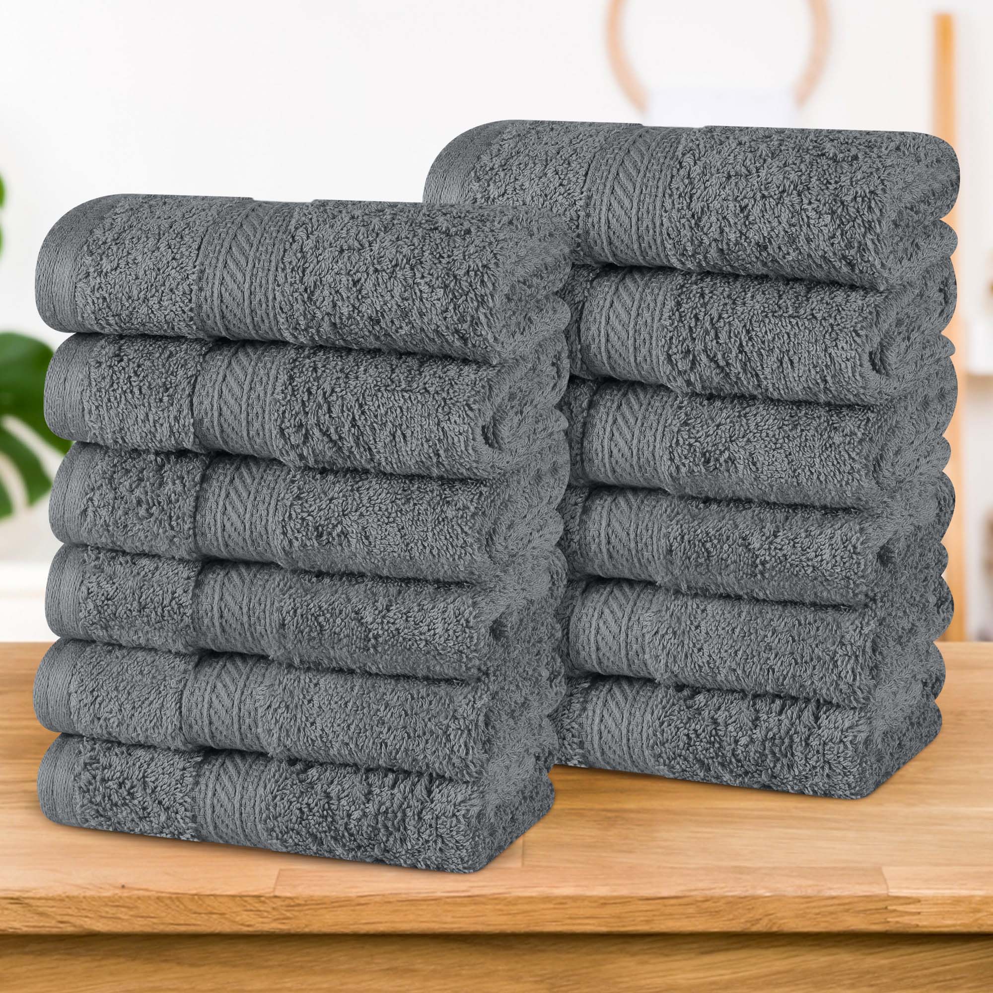 Premium Atlas Cotton Plush Heavyweight Luxury Face Towels & Washcloths - 12-Piece Set for Spa, Bathroom, and Gentle Skincare Routine