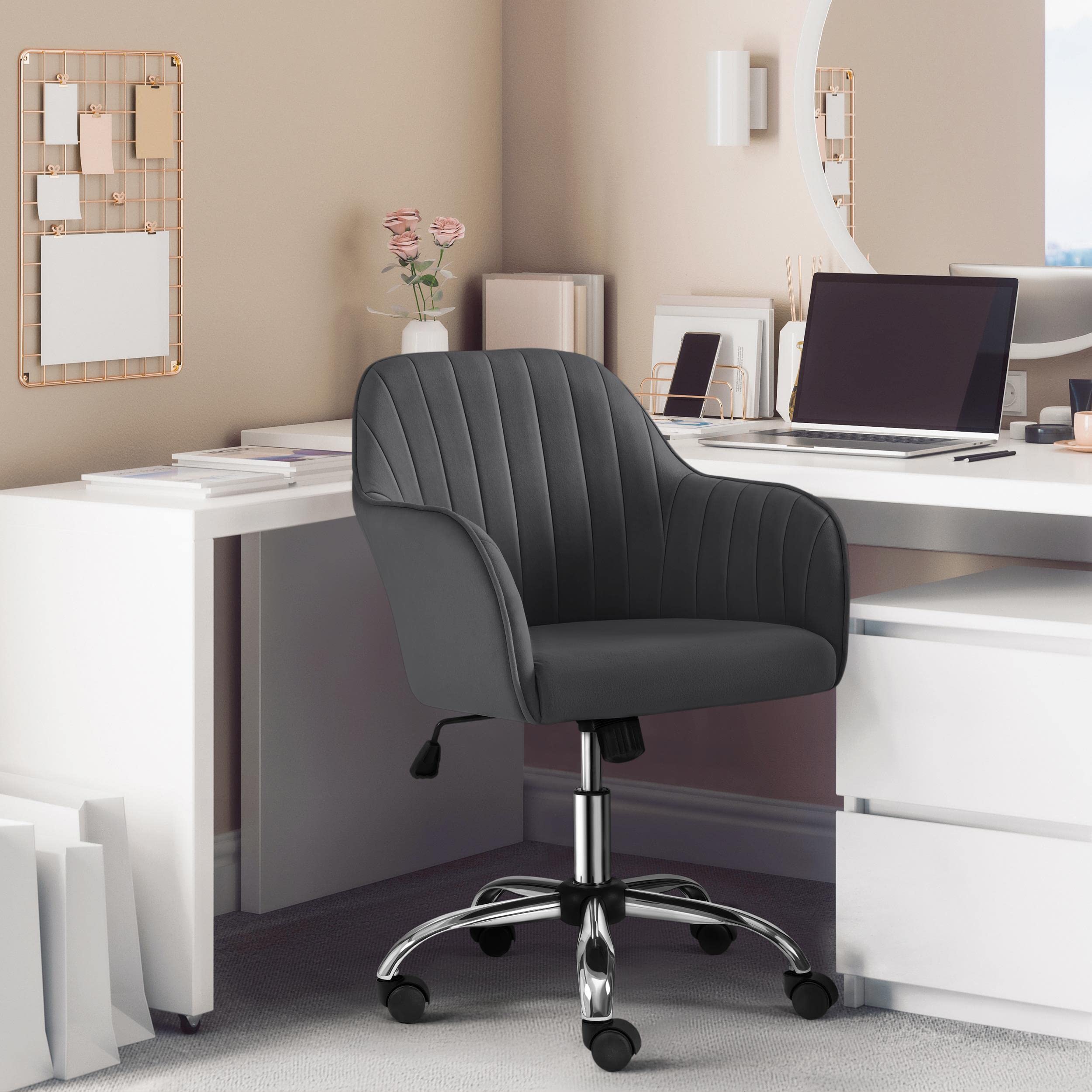 Topeakmart Adjustable Home Office Chair - Modern Mid Back Upholstered Desk Chair with Tufted Velvet Fabric, Swivel & Height Adjustable Task Chair for Computer Desk (Gray) - Perfect for Home Office, Gaming & Workspace Comfort