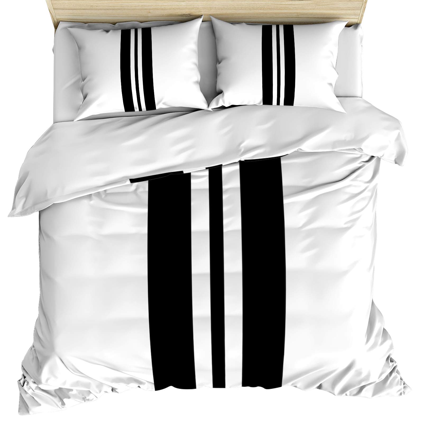 3-Piece Black White Stripes Twin Duvet Cover Set with 2 Pillowcases - Geometric Pattern Reversible Microfiber Bedding for All Seasons | Perfect for Kids Rooms, Guest Bedrooms & Dorm Decor