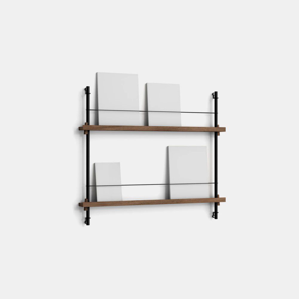 MOEBE Magazine Shelving MS.65.1 - Modern Smoked Oak & Black Wall Shelf for Books & Decor - Perfect for Living Room, Office & Bedroom Storage
