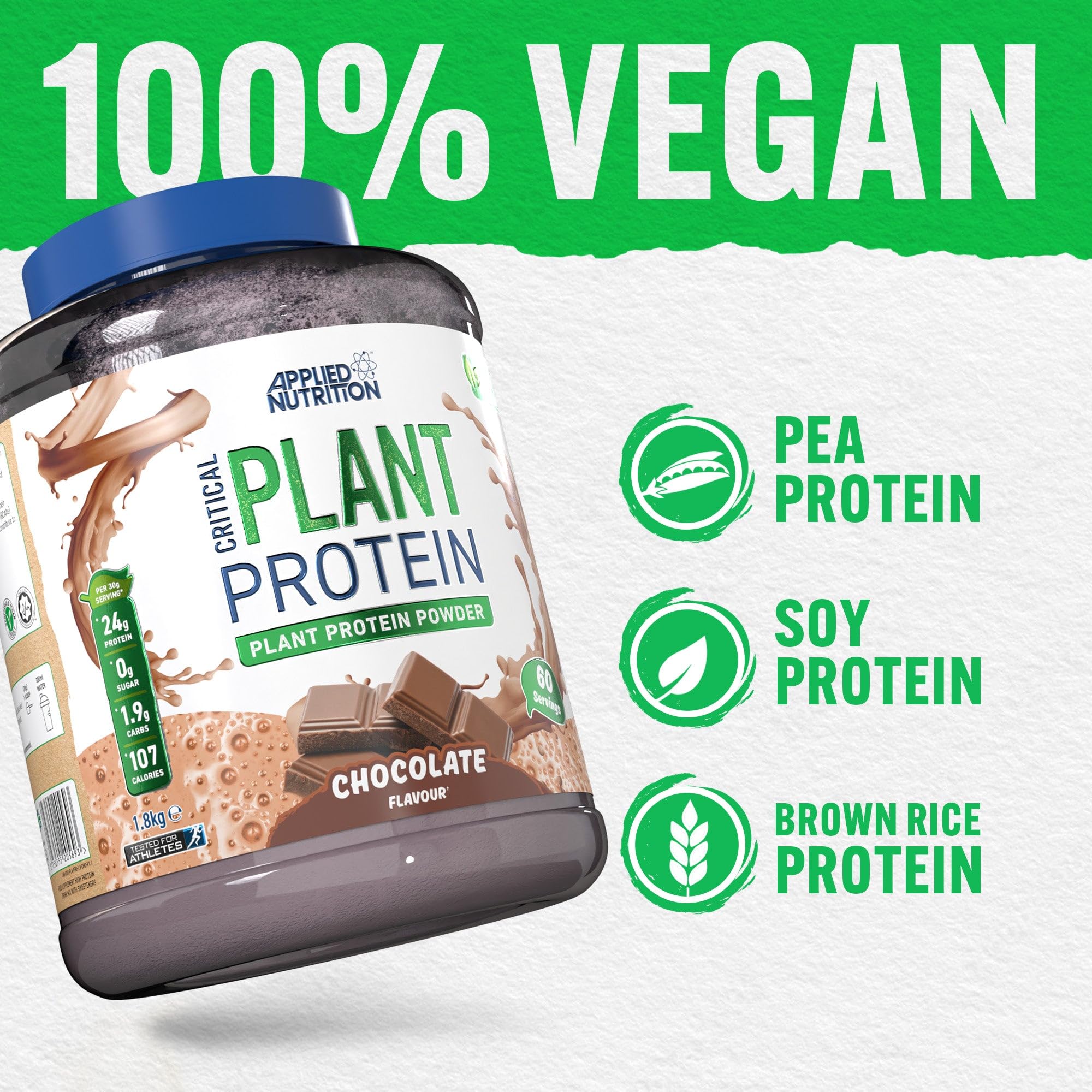 Applied Nutrition Critical Plant Protein Powder 1.8kg (4 lbs) - Vegan Plant-Based Protein Supplement for Muscle Recovery & Weight Management - Perfect for Post-Workout Shakes & Healthy Smoothies