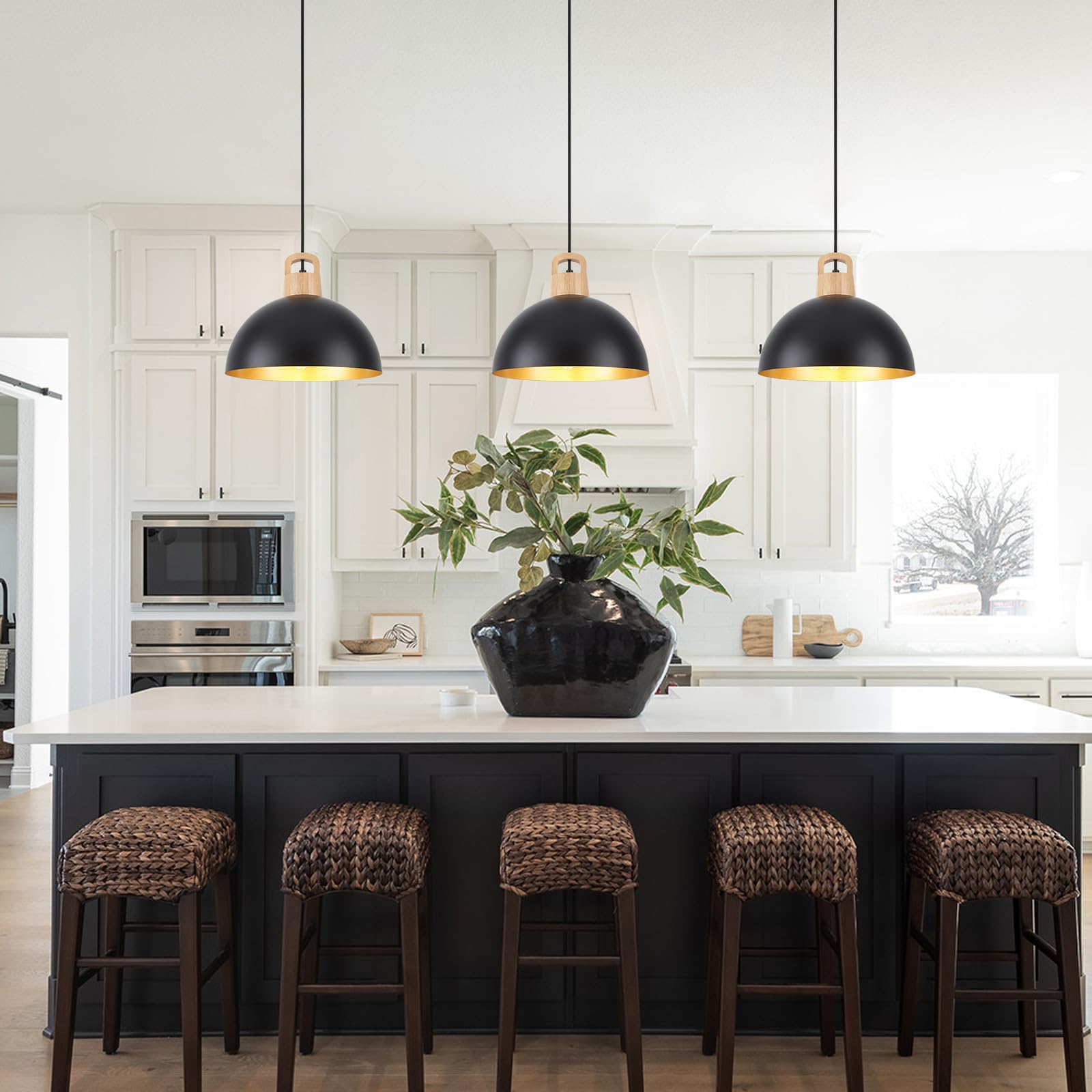 ZemSum Black Pendant Light Fixtures - 3 Pack Industrial Farmhouse Ceiling Hanging Lights for Kitchen Island, Dining Room, Bedroom, Bar | Rustic Dome Lighting for Home & Restaurant Decor
