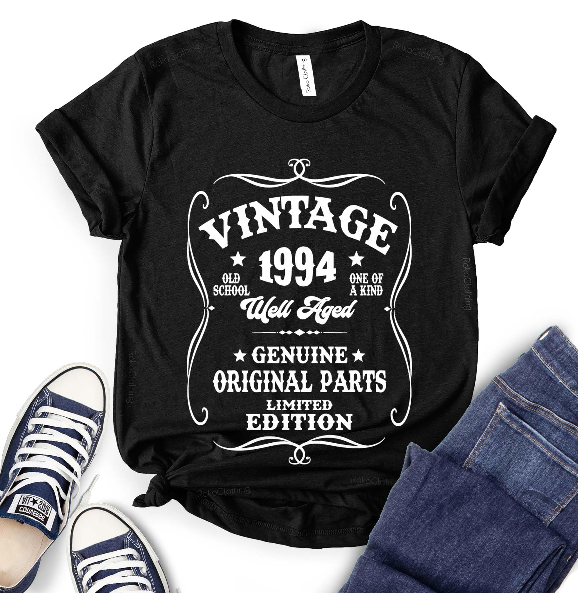 ROKO CLOTHING Vintage 1994 Birthday T-Shirt - Distressed Retro Short Sleeve Tee with Printed Letters - 30th Birthday Gift for Women & Men - Perfect for Birthday Parties, Anniversary Celebrations & Casual Wear