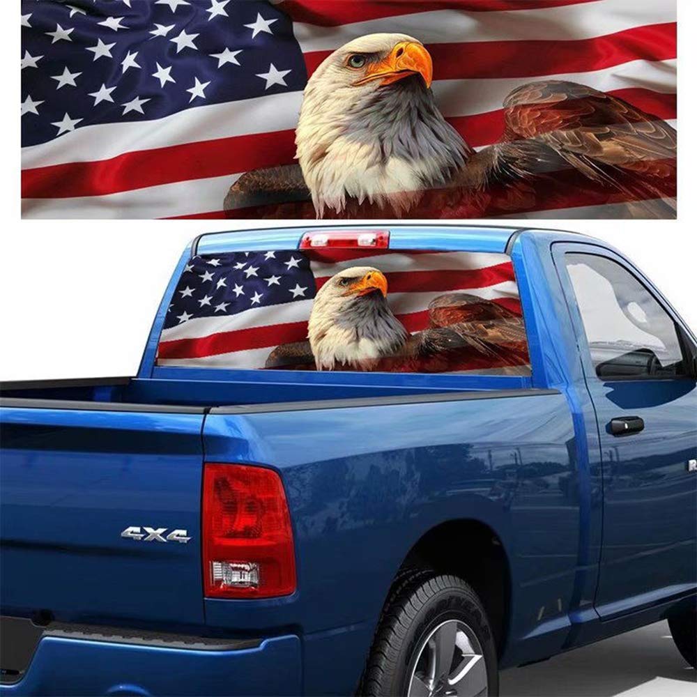 Practlsol American Flag Eagle Car Decal - 1 PC Vinyl Sticker for Rear Window, Truck, SUV, Jeep - 64.96